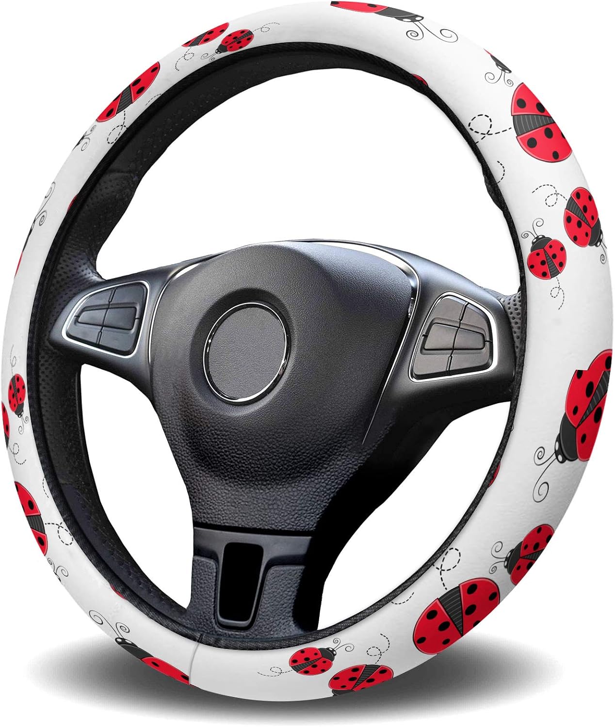 Funda protectora para volante de automóvil, diseño de mariquita roja, naturaleza, insectos, elástica, esponja, elástica, para vehículos, camiones,