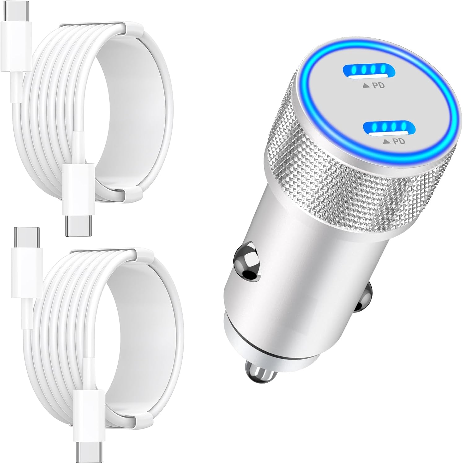 MFi CertifiediPhone 15 Car Charger Fast Charging, Linocell 72W Dual USB-C Power Cigarette Lighter PD Car Charger Adapter+2Pack Type-C to Type-C