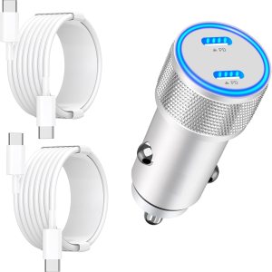 MFi CertifiediPhone 15 Car Charger Fast Charging, Linocell 72W Dual USB-C Power Cigarette Lighter PD Car Charger Adapter+2Pack Type-C to Type-C MFi CertifiediPhone 15 Car Charger Fast Charging, Linocell 72W Dual USB-C Power Cigarette Lighter PD Car Charger Adapter+2Pack Type-C to Type-C