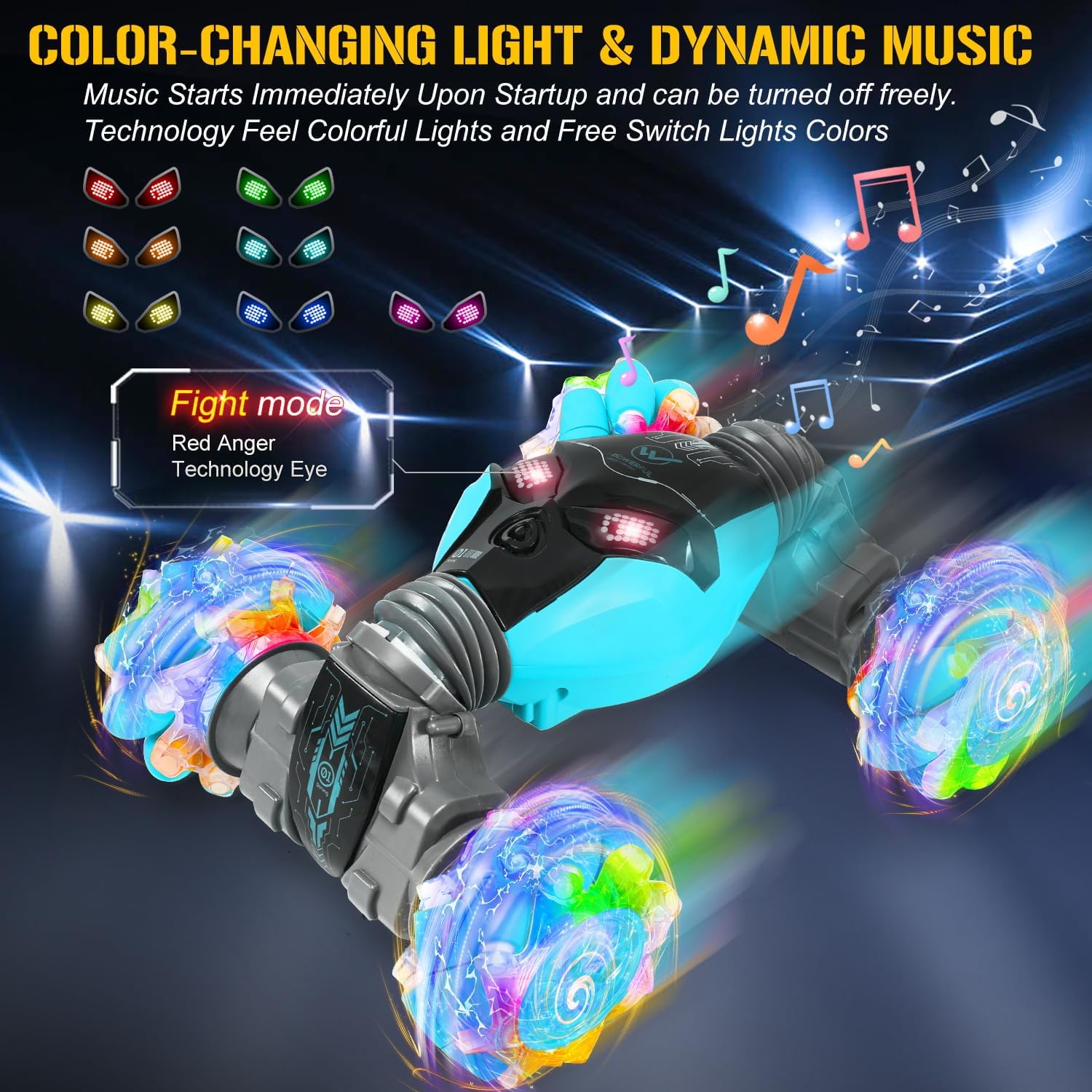 Coches de control remoto con música ligera 112 para niños de 6 a 12 años + auto a control remoto controlado a mano 2.4GHz 4WD Rc Stunt Car Stunt Car