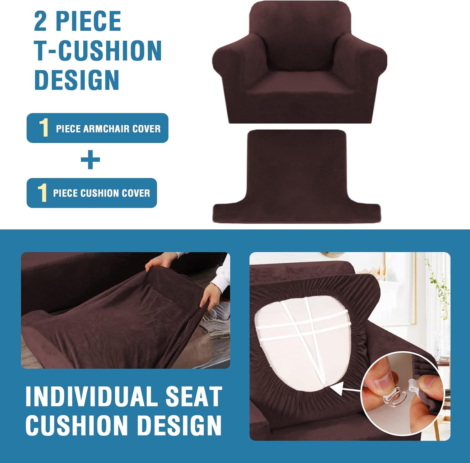 Funda para sofá de 2 piezas, fundas para sillón con cojines en forma de T, funda para sofá de terciopelo grueso, protector de muebles, fundas