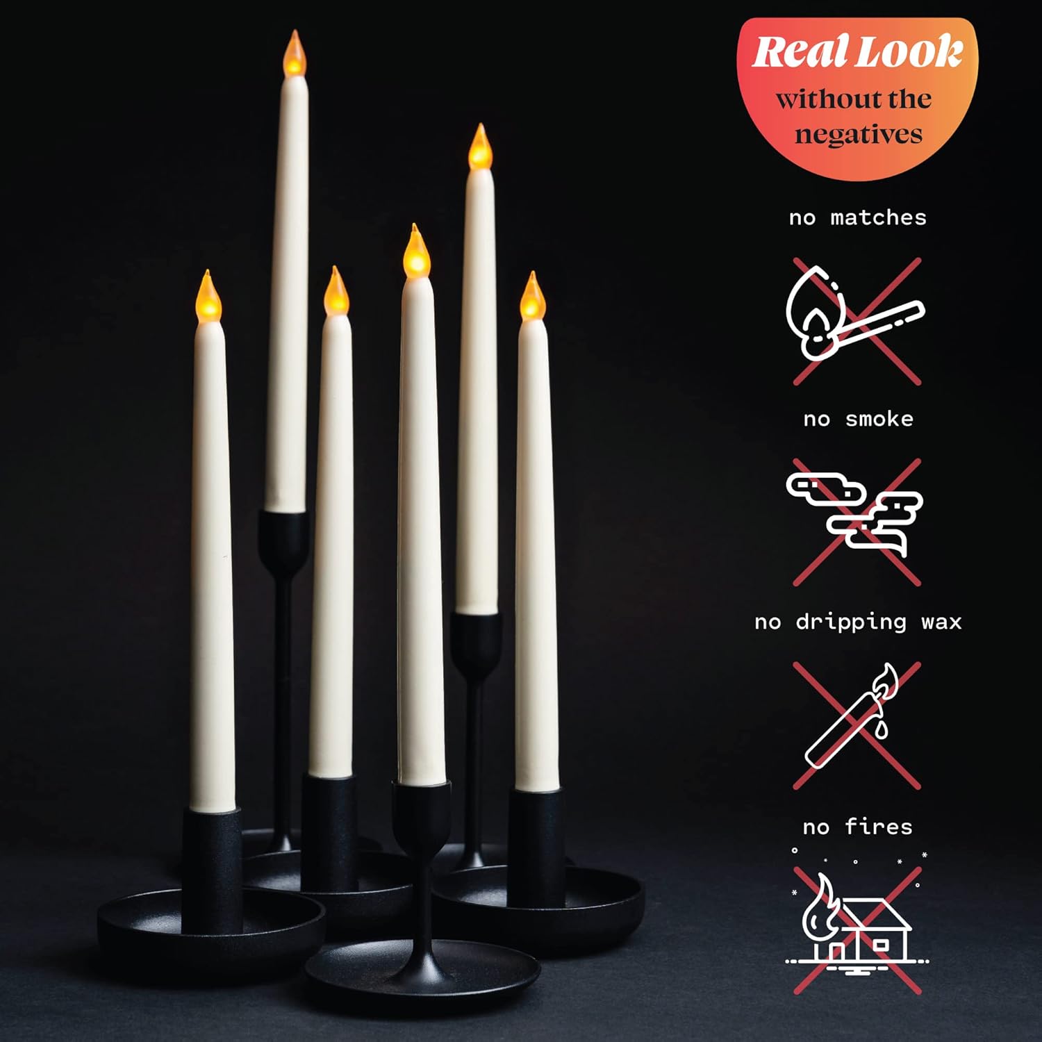 WYZworks Paquete de 6 velas LED sin llama de 11 pulgadas, color marfil, cera real, parpadeantes, funciona con pilas, para vacaciones, Navidad, San