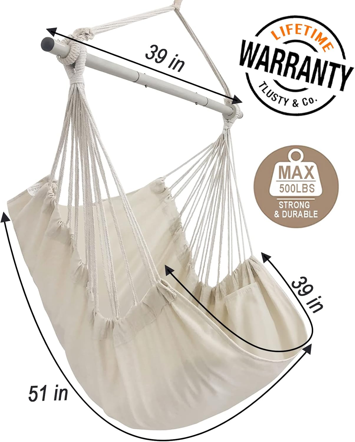 Hamaca para interior y dormitorio, con barra separadora de acero de 500 libras, con anillos antideslizantes, para interiores y exteriores