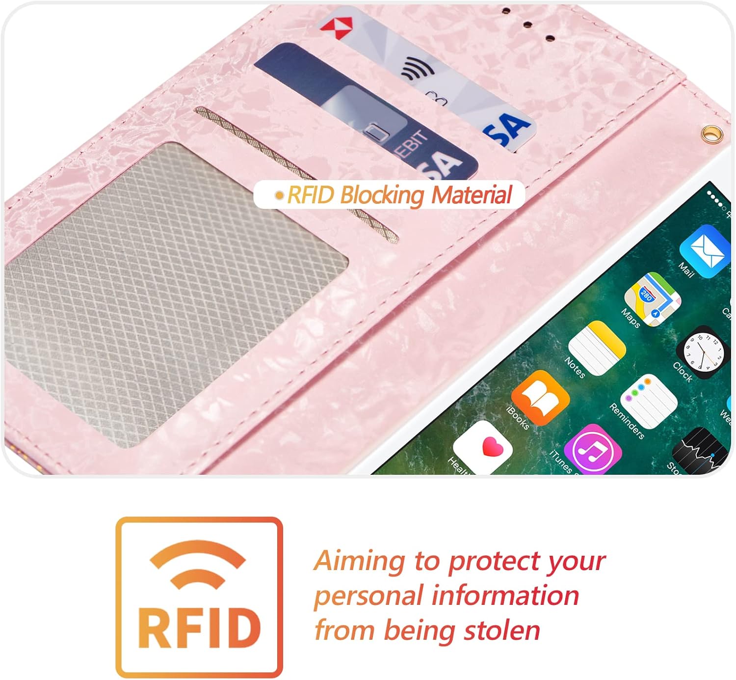 UEEBAI Funda tipo cartera para iPhone 7 PlusiPhone 8 Plus, de piel sintética, con función atril, bloqueo RFID, con ranuras para tarjetas, correa
