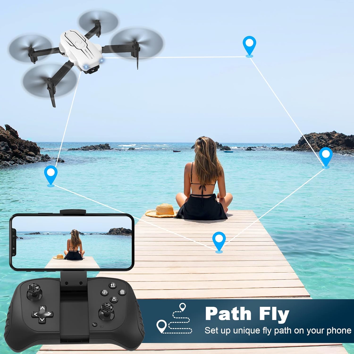 Mini dron con cámara para adultos y niños  Drones con cámara FPV HD 1080P con lente ajustable de 90, selfie de gestos, inicio de una tecla, giros de