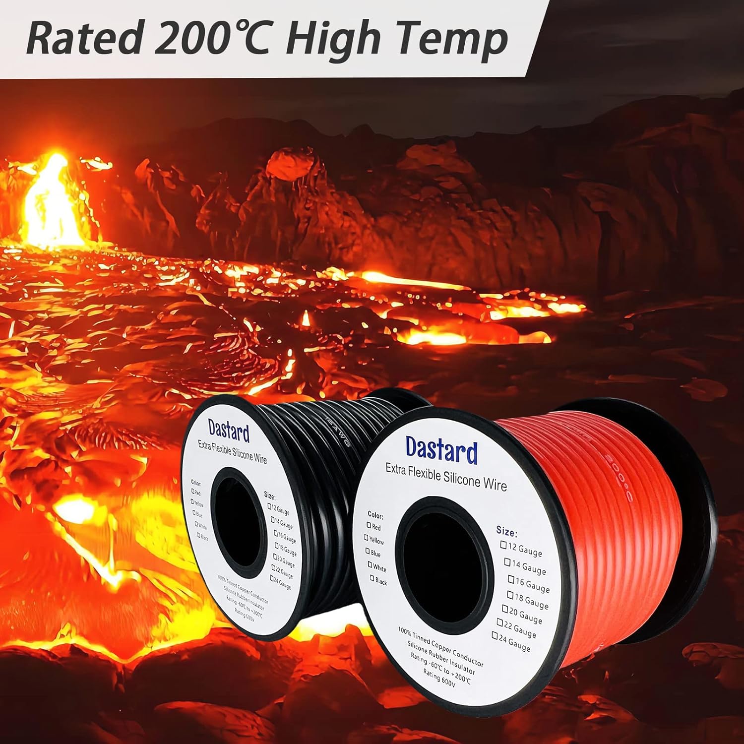 Dastard Cable trenzado de silicona de 16 AWG, carrete rojo de 100 pies, cable flexible para automóviles calibre 16, alambre de cobre estañado