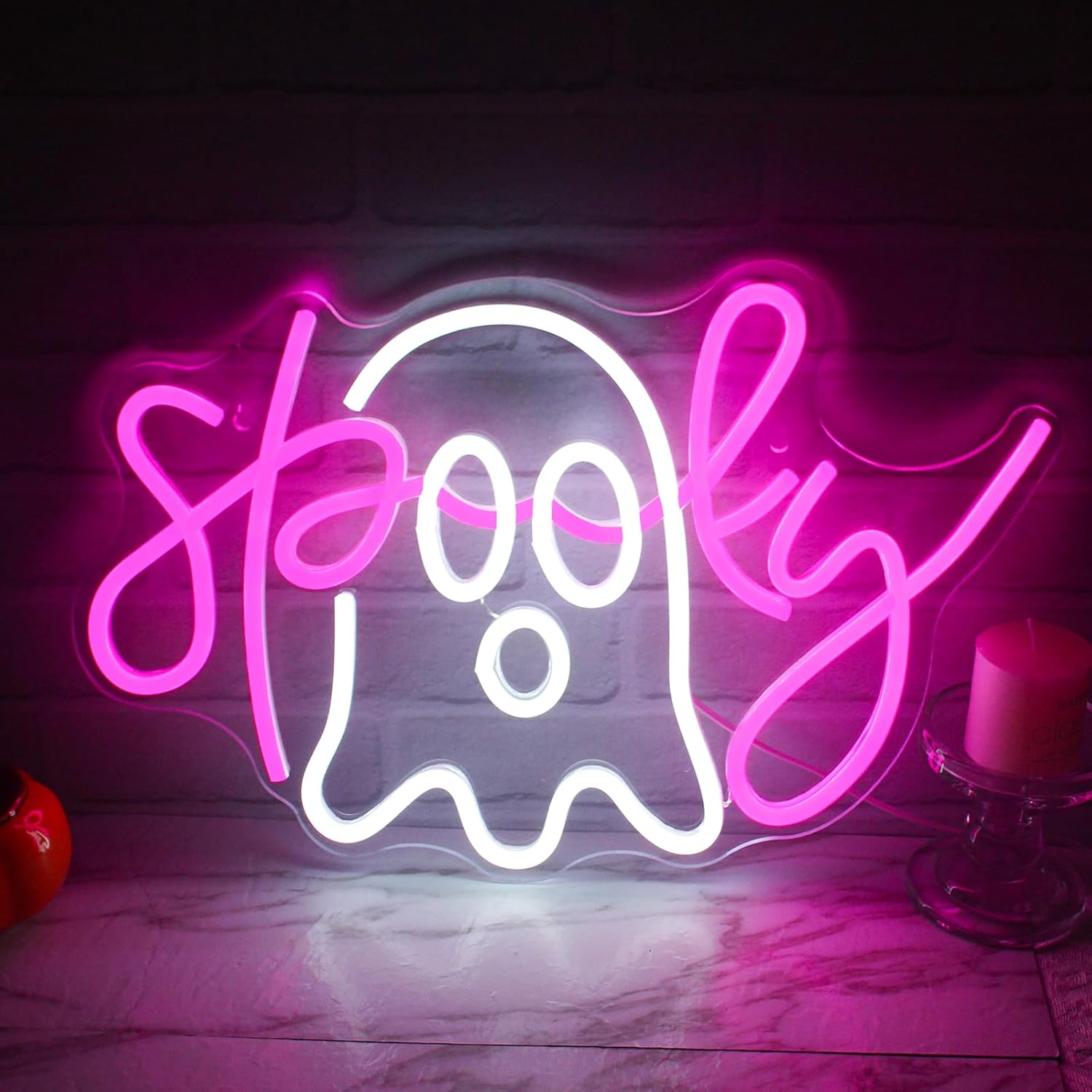 Señal de neón espeluznante Boo para Halloween, letrero de luz LED de fantasma, letrero de barra de neón para decoración de fiesta de Halloween,