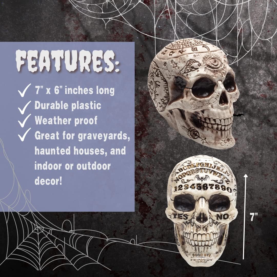 Tabla de calaveras del zodiaco y el espíritu de Halloween, paquete de 2, escultura de esqueleto de cabeza humana de 7 x 6.5 pulgadas, decoración de