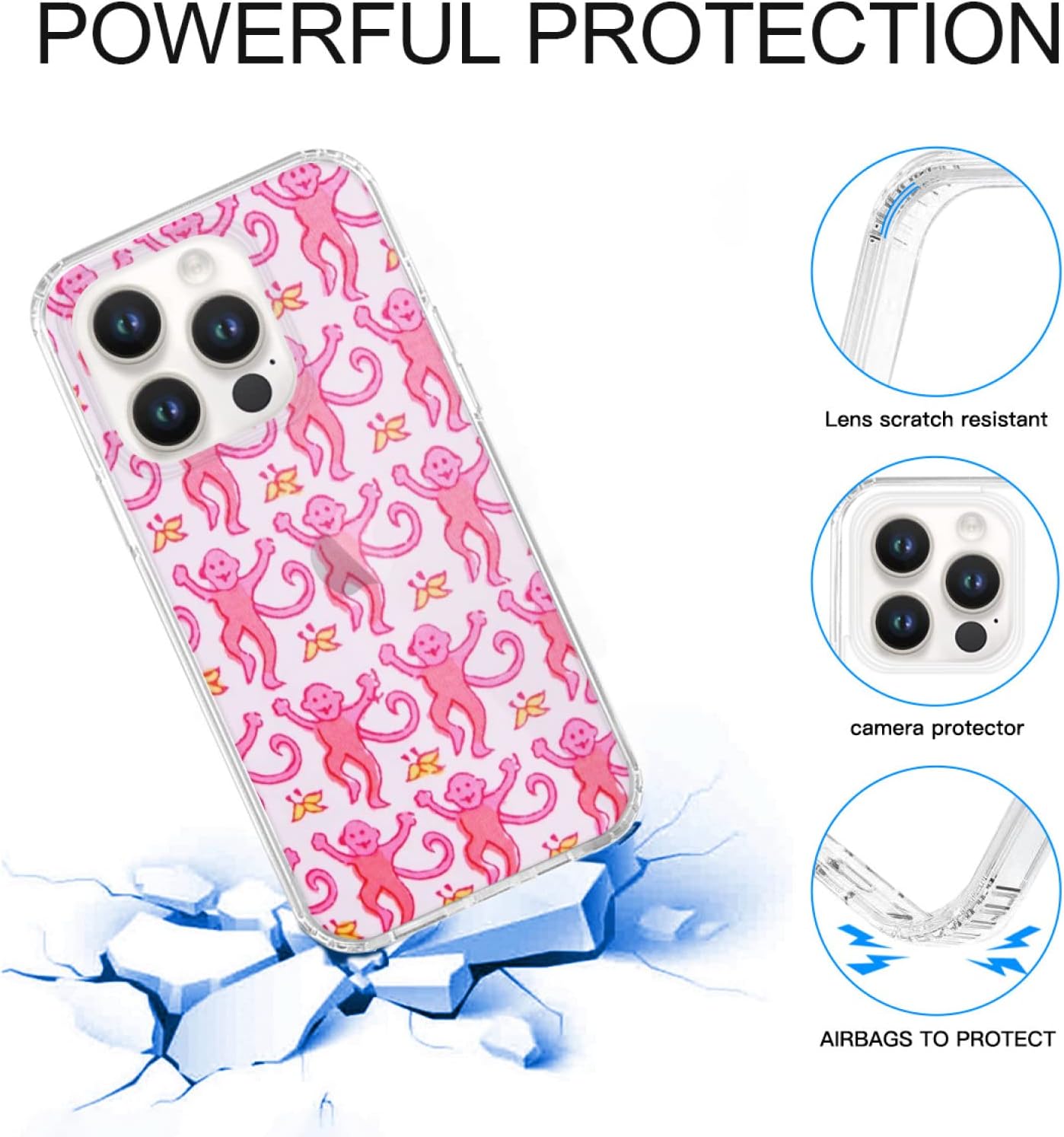 Funda para teléfono compatible con iPhone Xs Max Pink Pure Clear Phone Funda impermeable accesorios de conejo con dije de rodillo