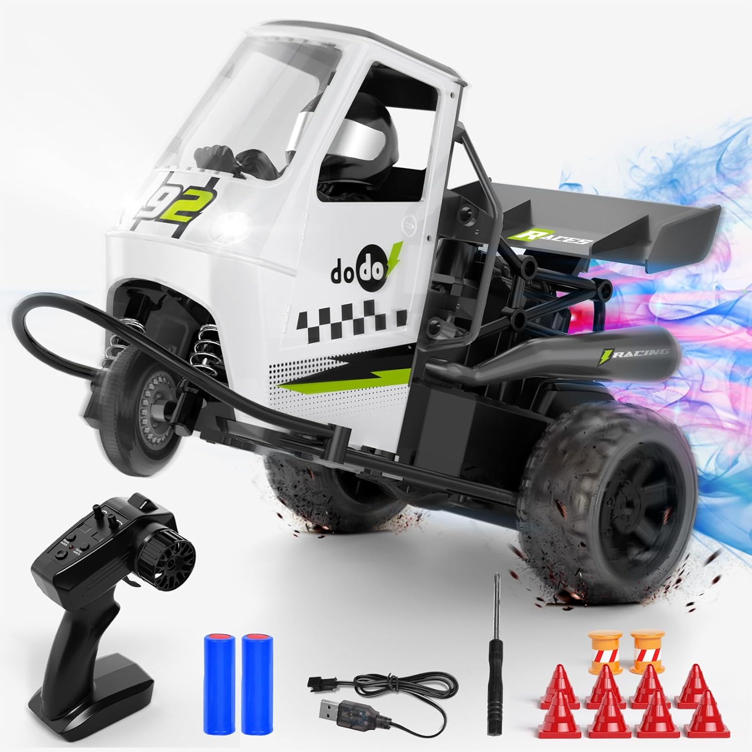 Autos a control remoto, 25+ KMH RC Car 116 todo terreno RC Drift Car 2.4Ghz Spray Monster Trucks para niños con luz LED y 2 baterías recargables,