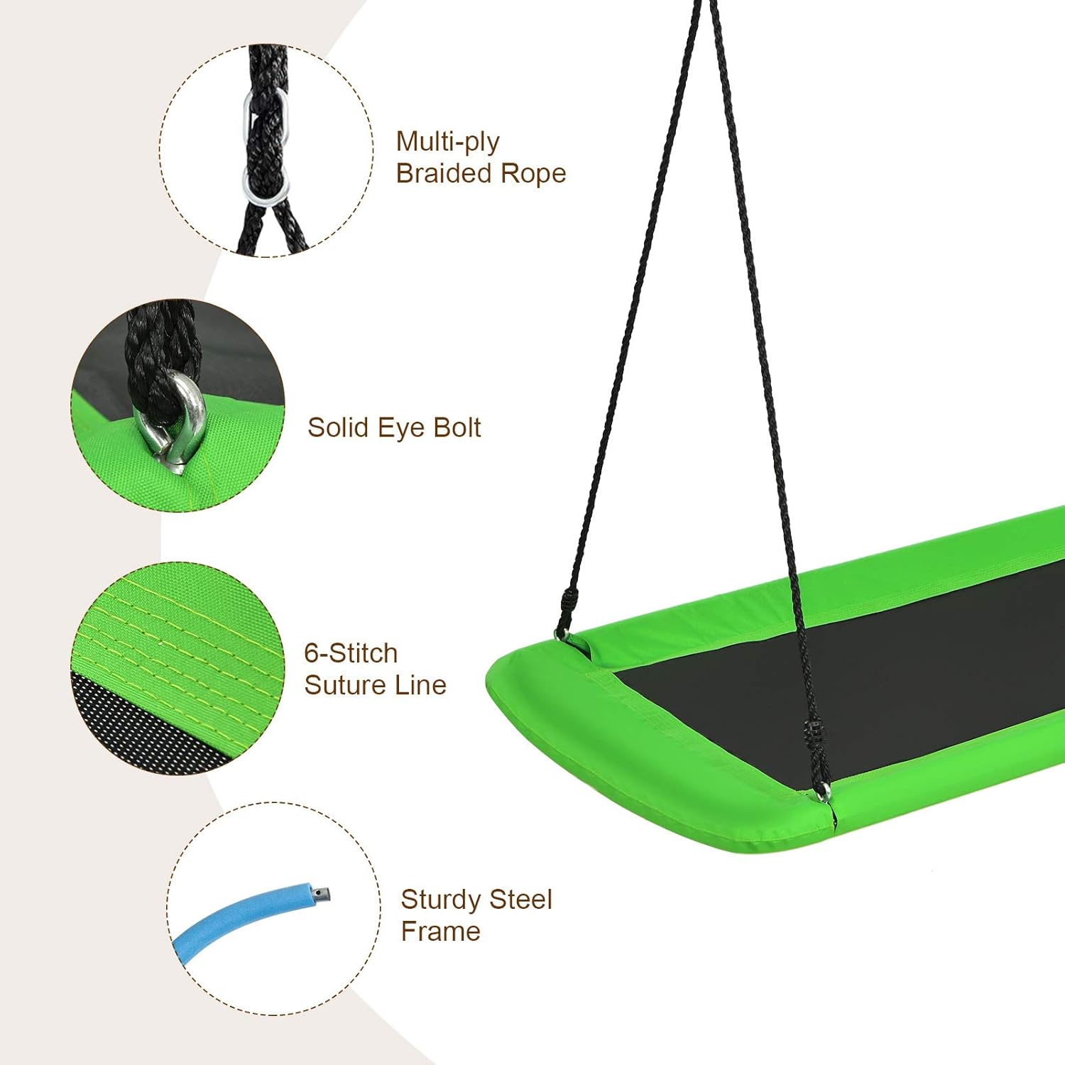 Costzon Juego de columpio rectangular de plataforma gigante de 60 pulgadas para niños y adultos, columpio rectangular resistente al desgaste para