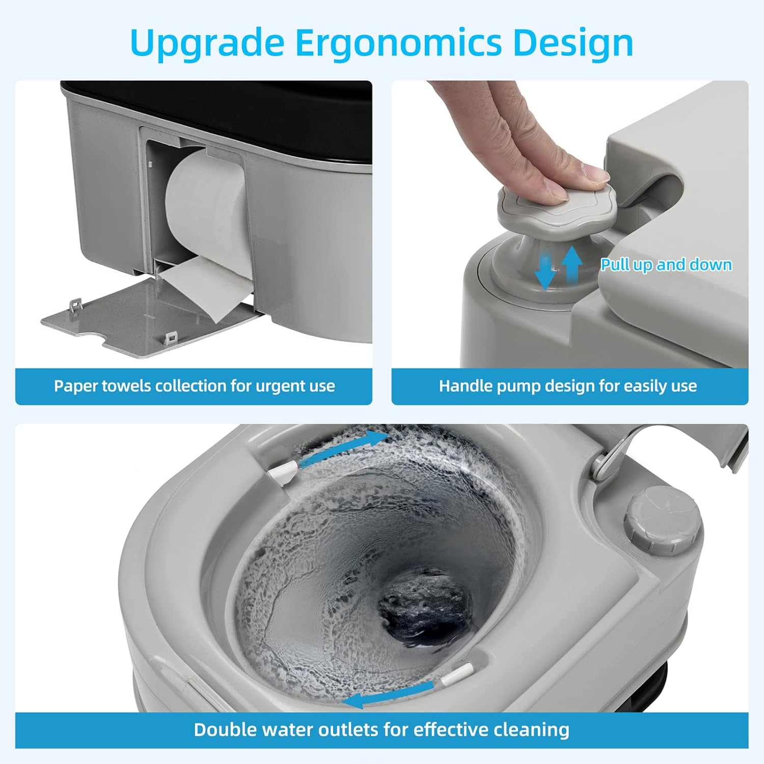 YITAHOME Inodoro portátil para camping Porta con colección de papel y detergente, 6.34 galones, inodoro para interiores y exteriores con bomba de