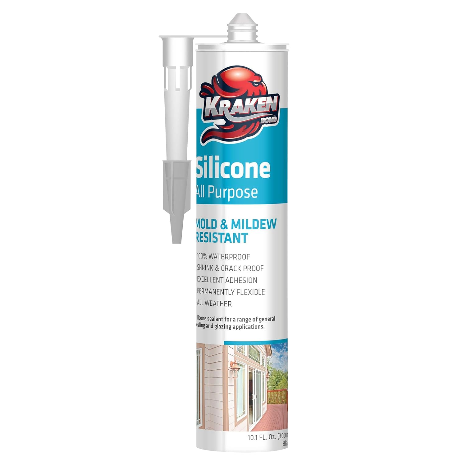 Kraken Bond RTV – Calafateo de silicona gris  (1 x 10.1 onzas líquidas) 100% gris para cocina y baño, calafateo impermeable para tina, calafateo de