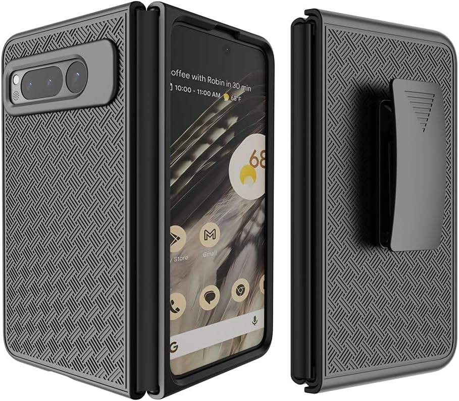 6goodeals Funda para teléfono con clip para cinturón para Google Pixel Fold 2023 G9FPL – con protector de pantalla, delgada, resistente, resistente,