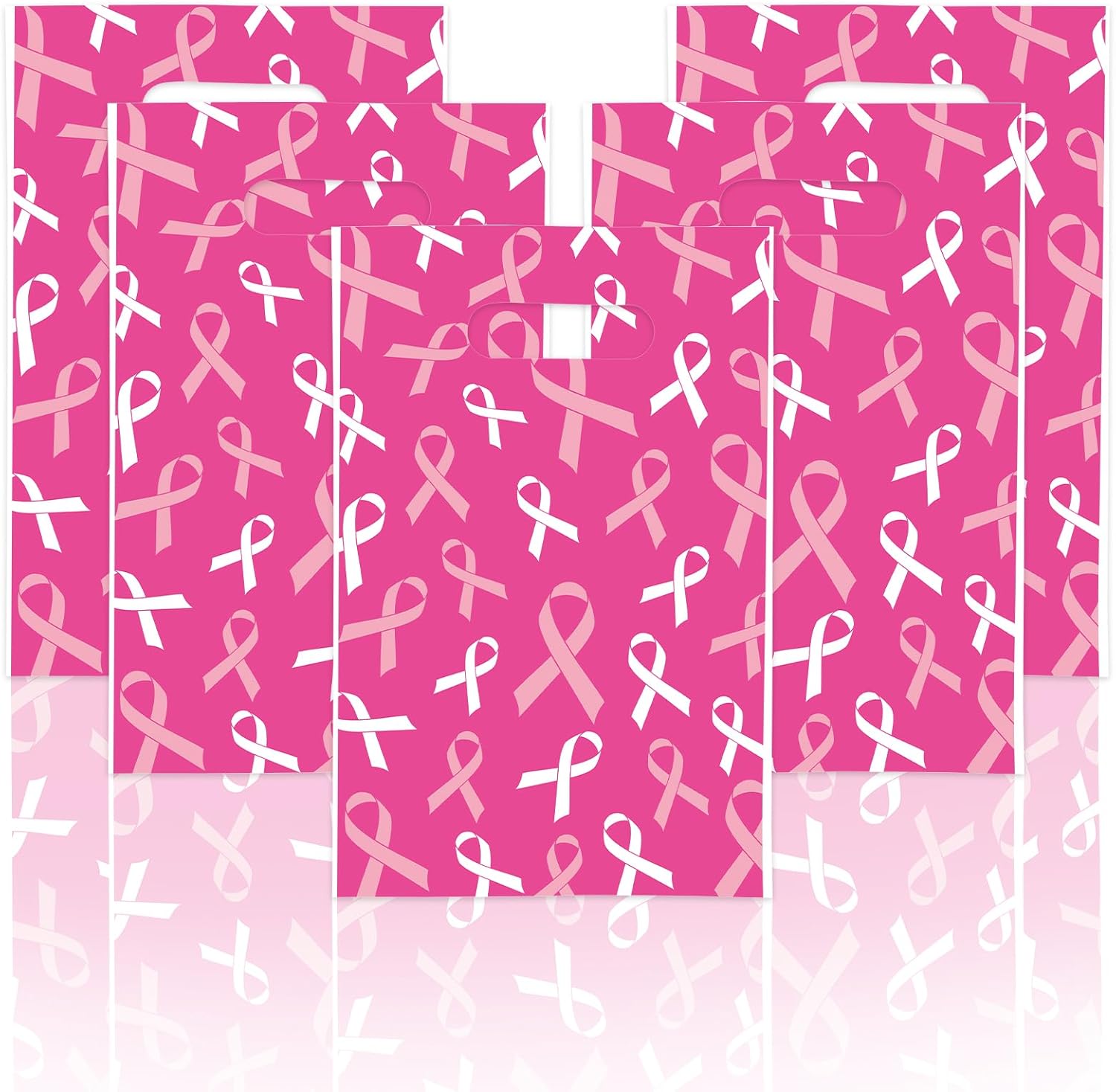 Whaline 72 bolsas de regalo para concientización sobre el cáncer de mama, bolsas de regalo de cinta rosa, bolsas de plástico para dulces, bolsas de