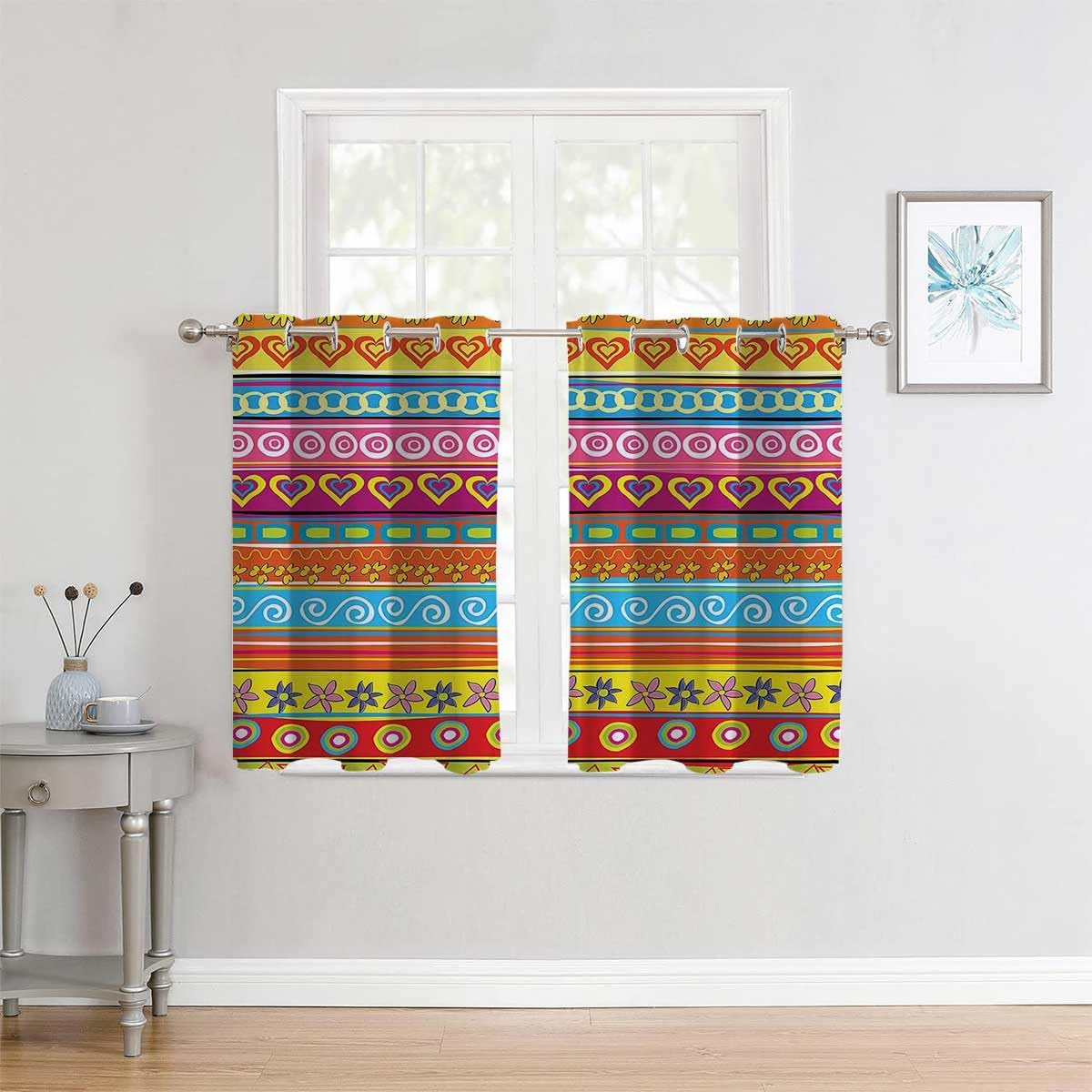 YANFENQI Cortinas para Ventanas De Cuarto Colorful Grommet Short Cortinas para Closet Sin Puerta Currains 55Inch Width by 55Inch Length,2 Panels