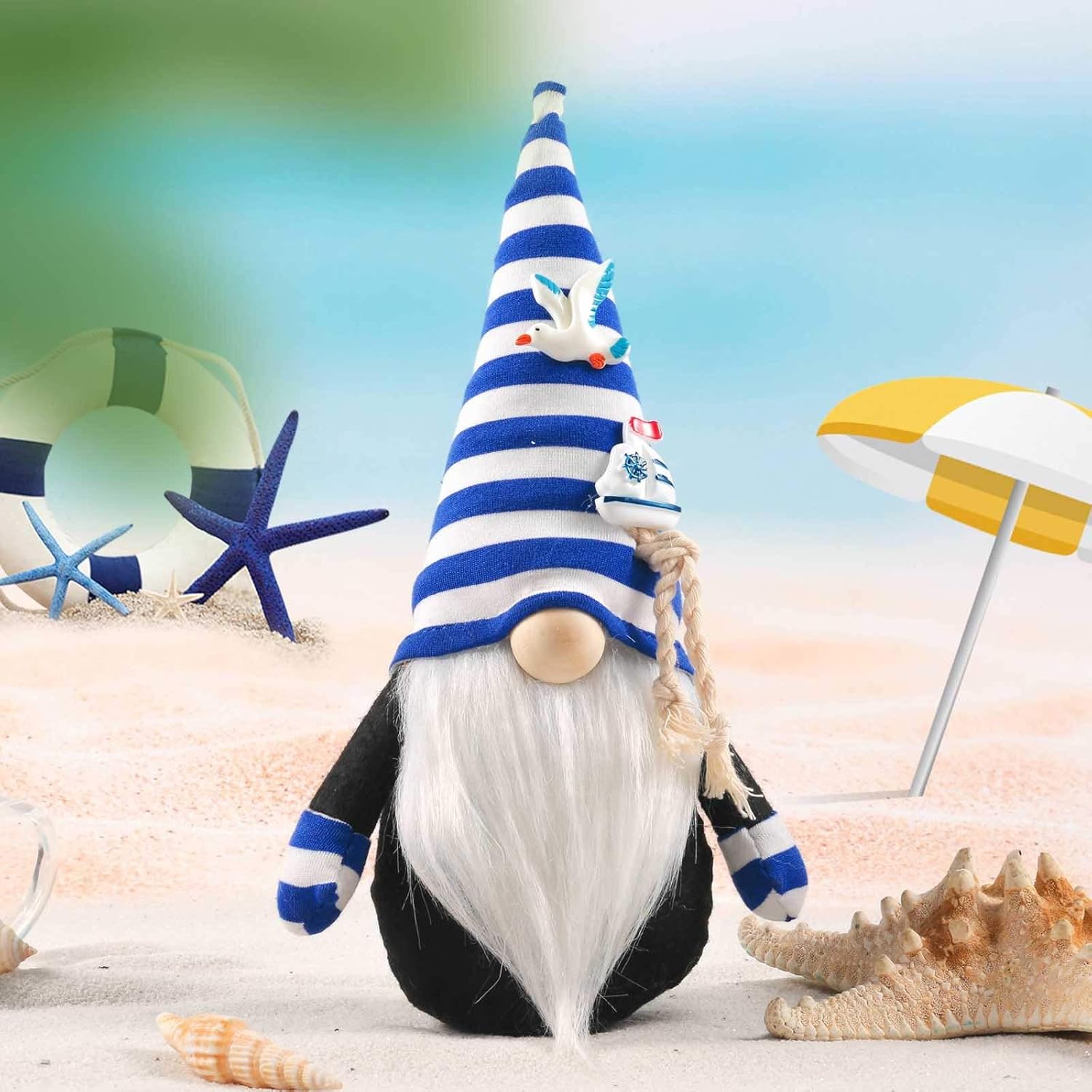 Decoraciones de peluche de gnomo sueco, gnomos del 4 de julio, gnomos sin rostro, festival azul profundo, muñeca náutica del océano,