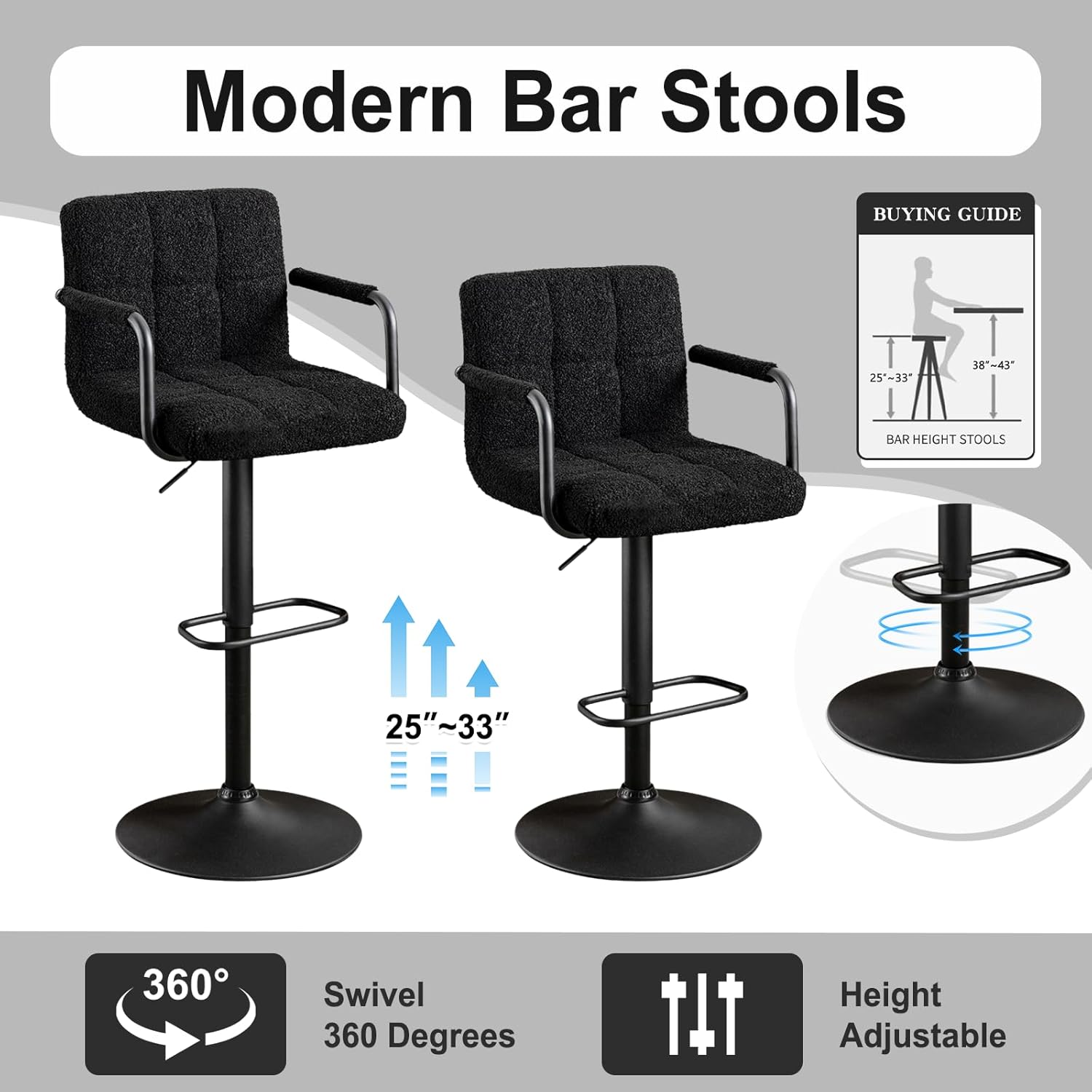 Furnimart Taburete de bar tapizado de sherpa artificial de 30 pulgadas, taburetes de bar ajustables, taburetes de bar giratorios de diseño moderno,