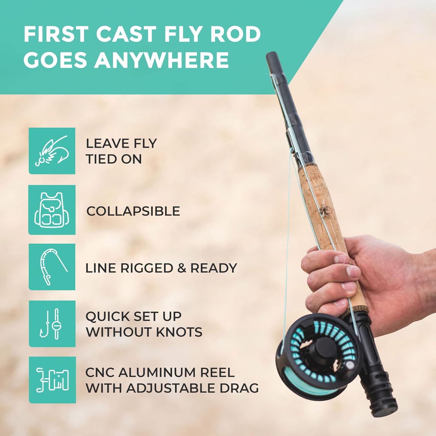 REYR Gear – First CAST – Caña de mosca telescópica, caña de mosca y carrete de viaje, equipo de pesca con mosca portátil para viajes y mochileros,
