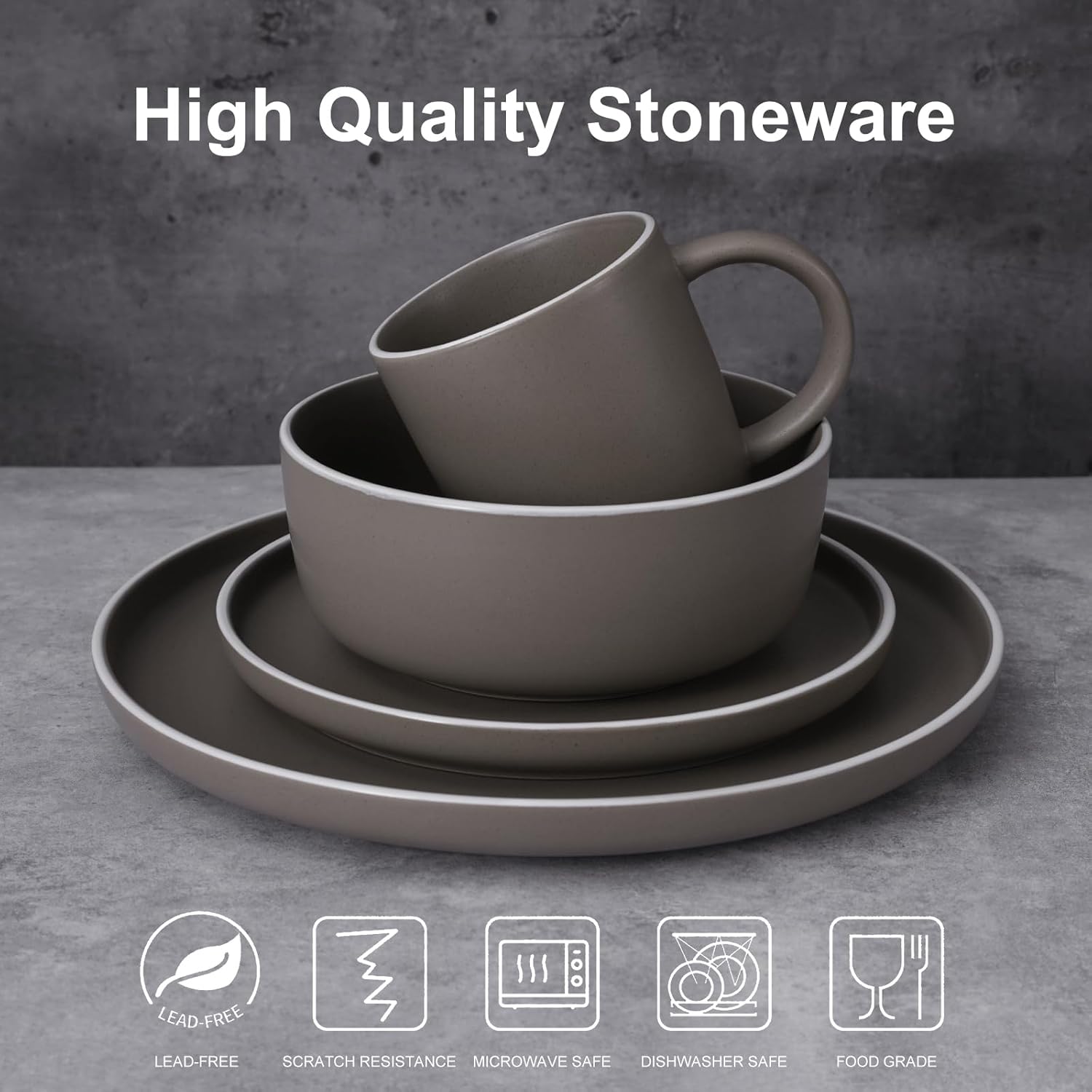 MTLWTL Juego de platos y cuencos para 4, juegos de vajilla con plato, cuencos y tazas de marca, juego de vajilla de cocina redondo, juego de platos