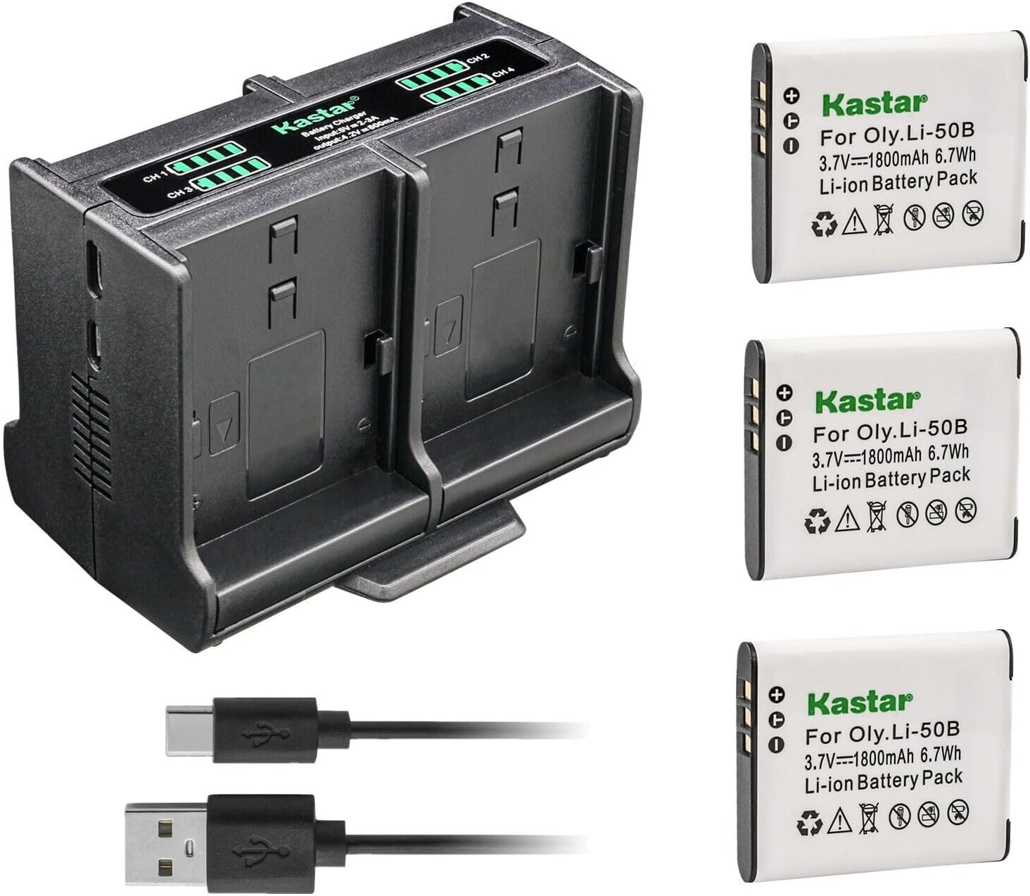 Kastar 3-Pack Battery and Quadruple Charger Compatible with Casio Exilim EX-TR15, EX-TR15BK, EX-TR15VP, EX-TR15WE, Exilim EX-TR150, Exilim EX-TR200,