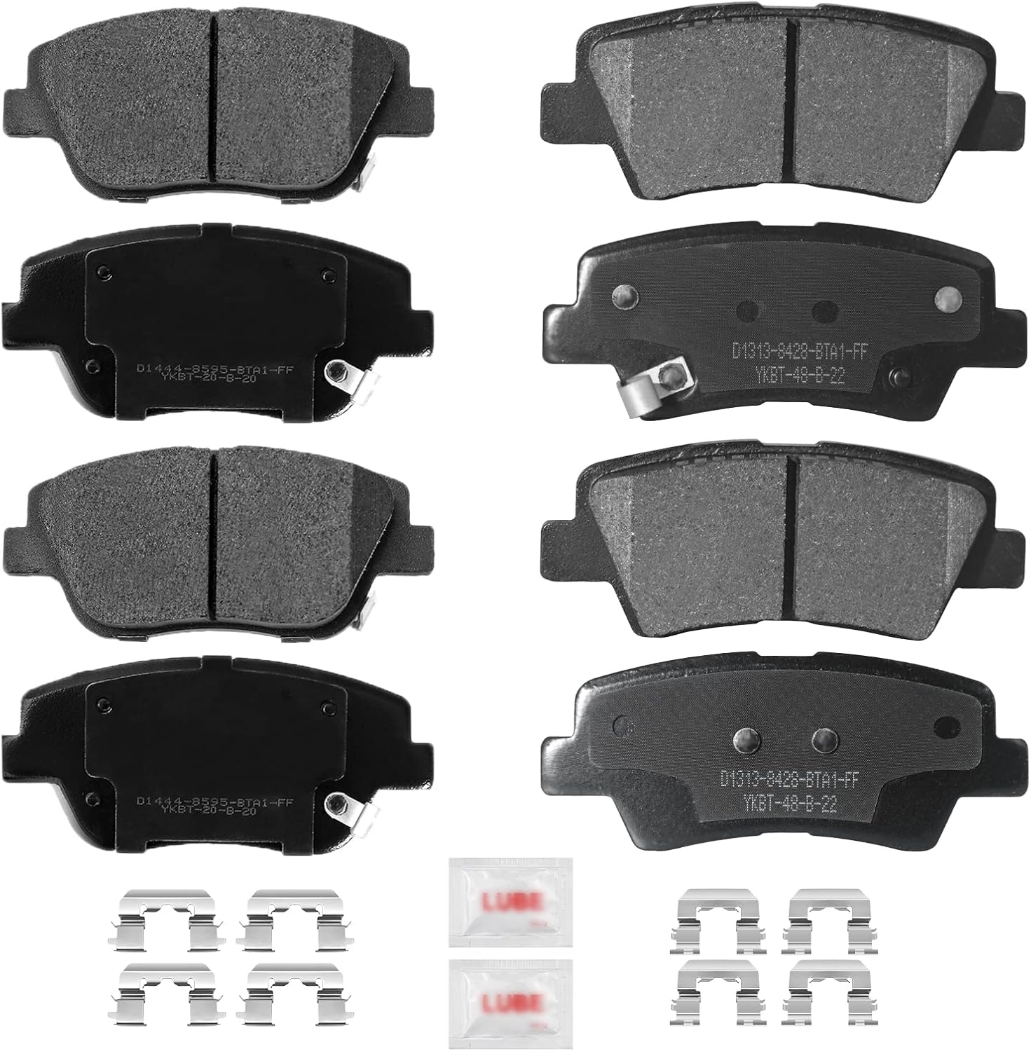 Juego de pastillas de freno de disco delanteras y traseras de cerámica con hardware S1444 S1313 Reemplazo para Hyundai Sonata 2011 2012 2013 2014