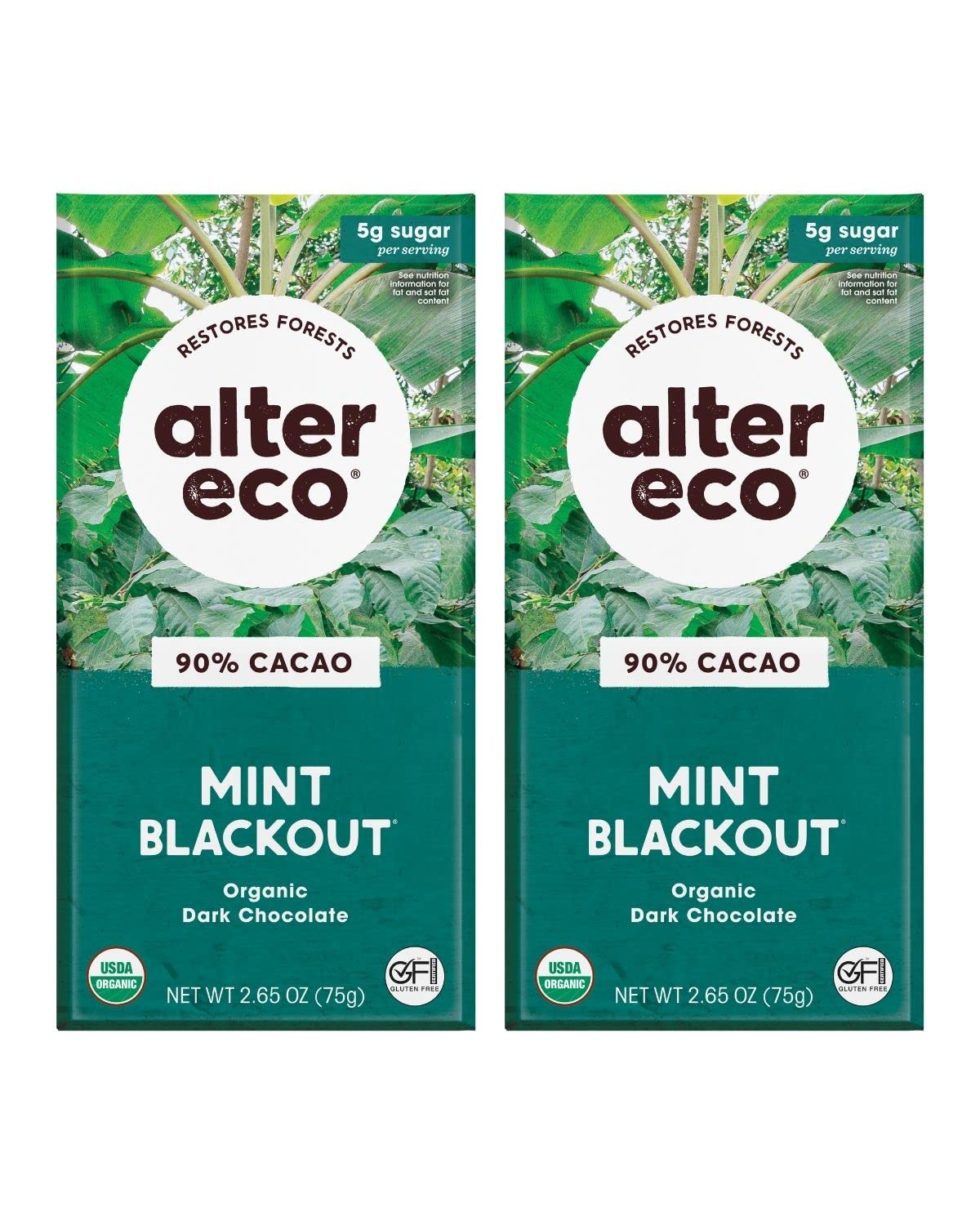 Alter Eco  Barras de chocolate negro  Cacao oscuro puro, comercio justo, orgánico, sin OMG, sin gluten (paquete de 2 menta apagón)