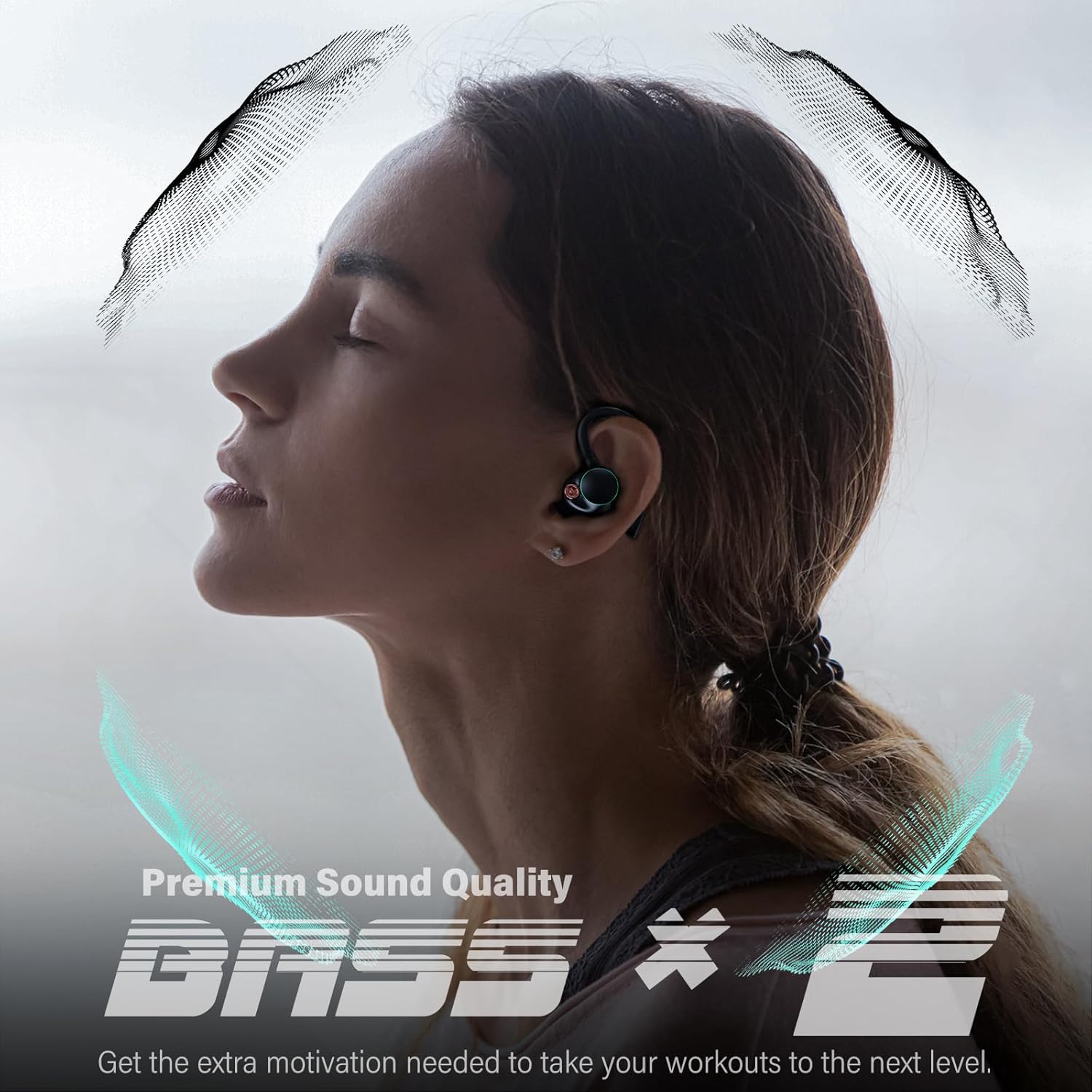 Auriculares de entrenamiento Bluetooth sobre la oreja con sonido de 0.512 in de bajo premium, IPX7 impermeable auriculares inalámbricos para correr