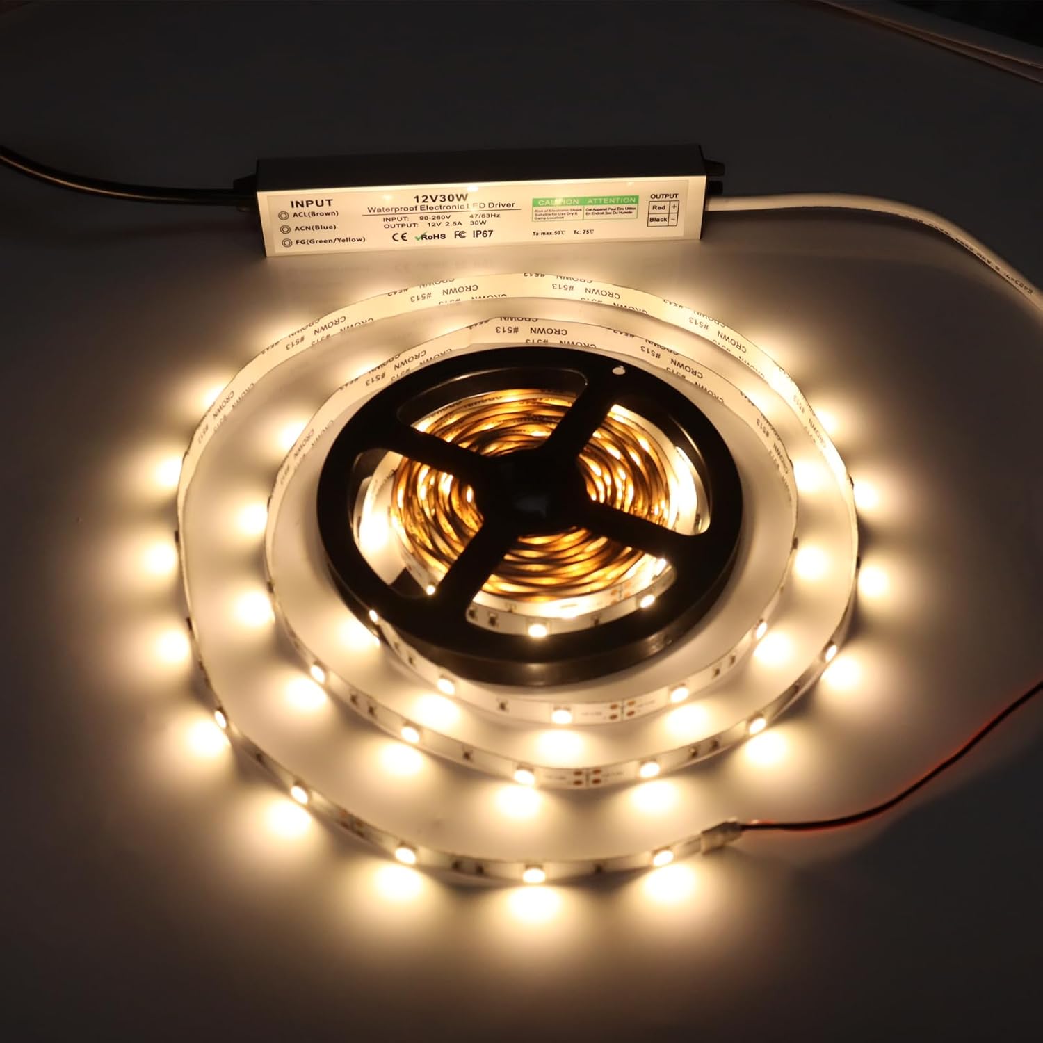 Fuente de alimentación LED de 12 V 30 W, controlador LED IP67 impermeable, transformador LED con enchufe de 3.3 pies de cable para luz LED, proyecto