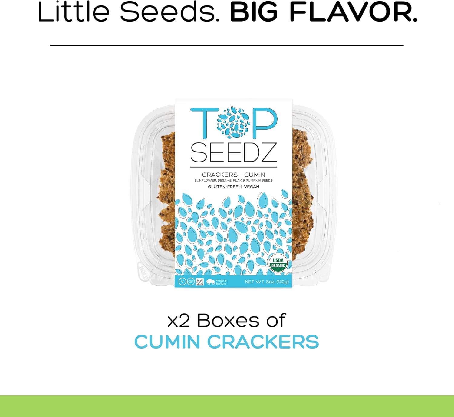 Top Seedz Galletas de semillas de comino orgánicas certificadas sin gluten, paquete de 2, 5 onzas, galletas veganas saludables con proteína a base