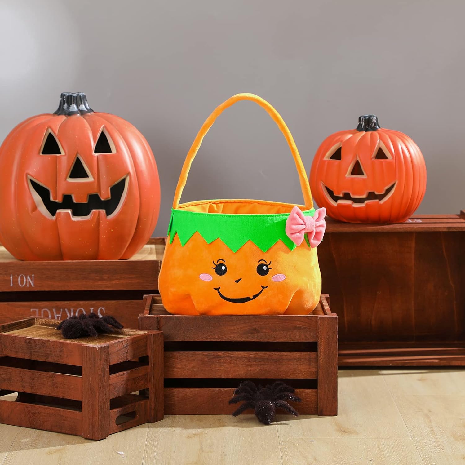 Bolsas de Halloween para trucos o golosinas, cesta de dulces de Halloween para niños, cubo de regalo para fiestas de Halloween (calabaza)
