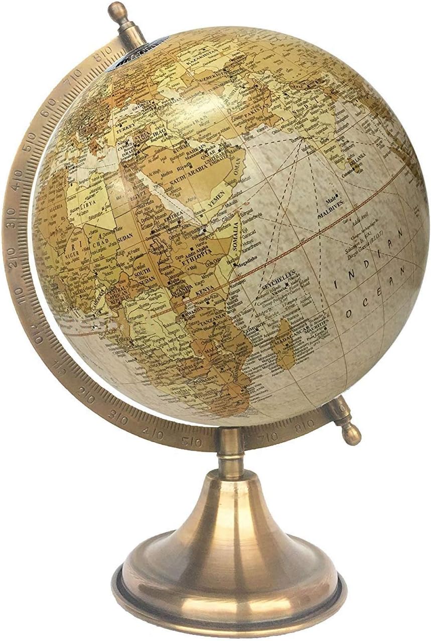 Surahi Design Earth Texture Educativo, globo antiguo con arco y base antiguos de latón, globo mundial, decoración del hogar, decoración de oficina,