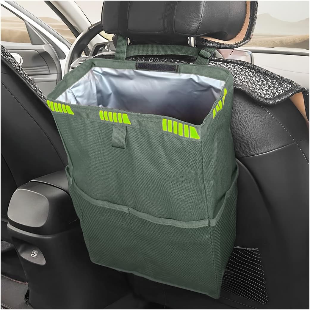 8sanlione Basurero para automóvil con bolsillos de almacenamiento, plegable para colgar de gran capacidad, a prueba de fugas, impermeable,
