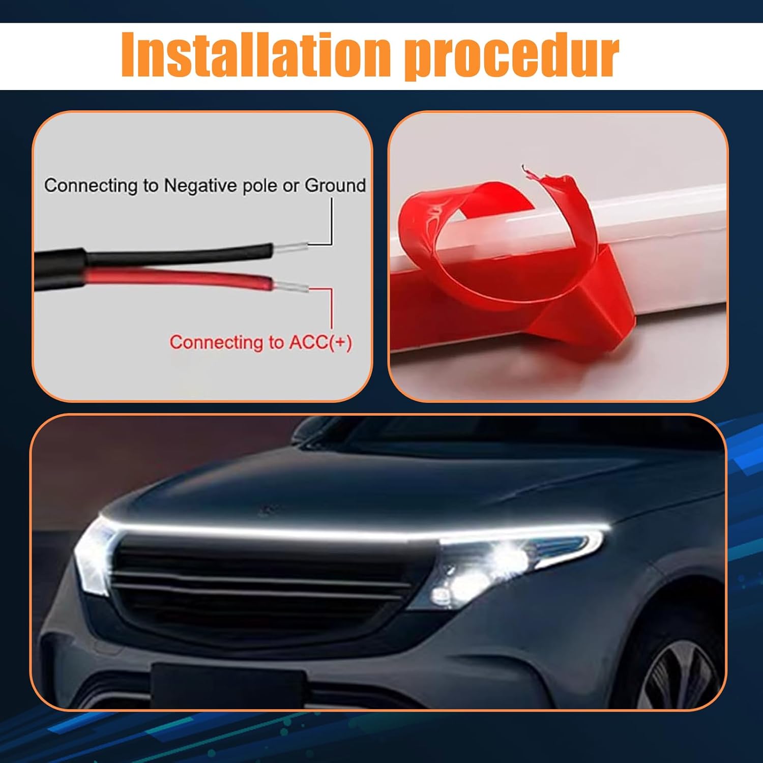 1 tira de luces LED para exteriores de automóvil, tiras de luz diurna para automóvil, 59 pulgadas, flexible, impermeable, para automóviles, SUV,