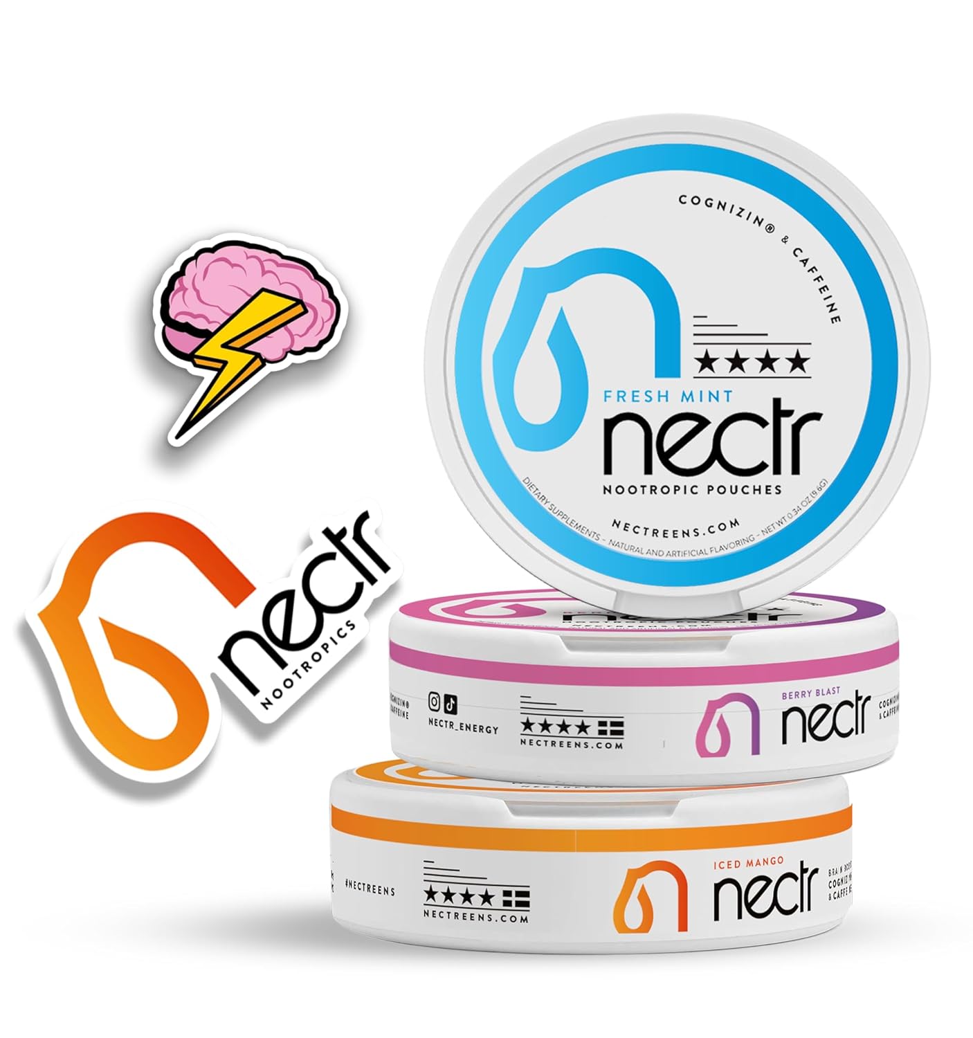 STARTER PACK PRO – NECTR – Bolsas de energía nootrópicas  Mango helado, menta fresca y explosión de bayas  250 mg de cognizina  120 mg de cafeína