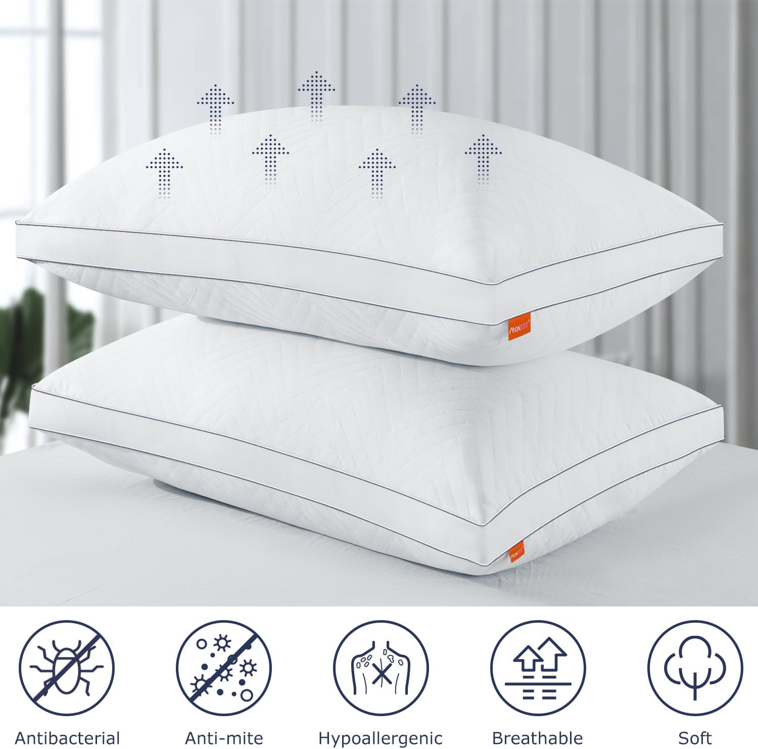 Maxzzz Juego de 2 almohadas de cama de tamaño estándar, almohadas esponjosas de calidad de hotel de lujo, para dormir de espalda, estómago o de