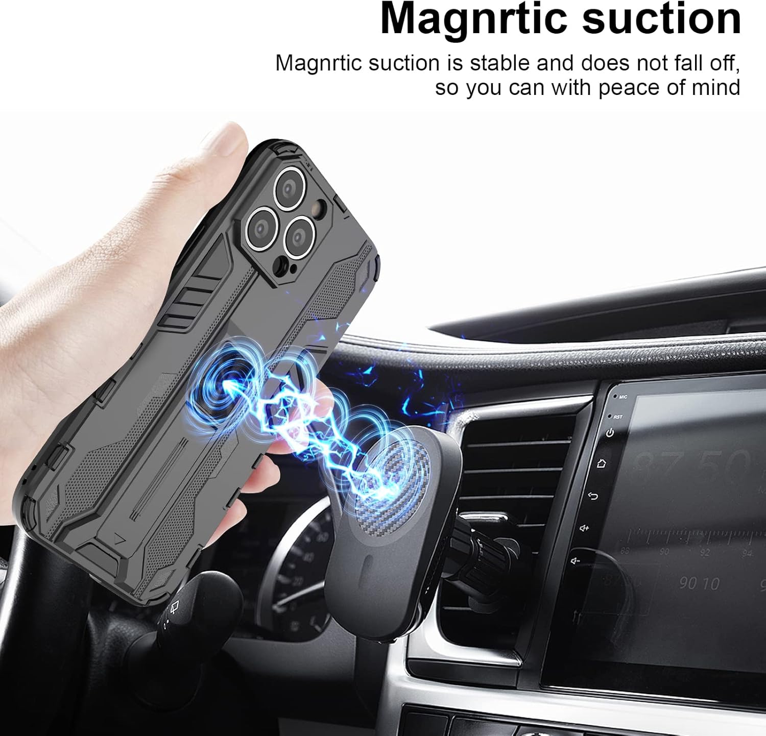 Funda compatible con iPhone 12 Pro, con protector de pantalla de vidrio templado, resistente a los golpes, funda de armadura resistente con soporte