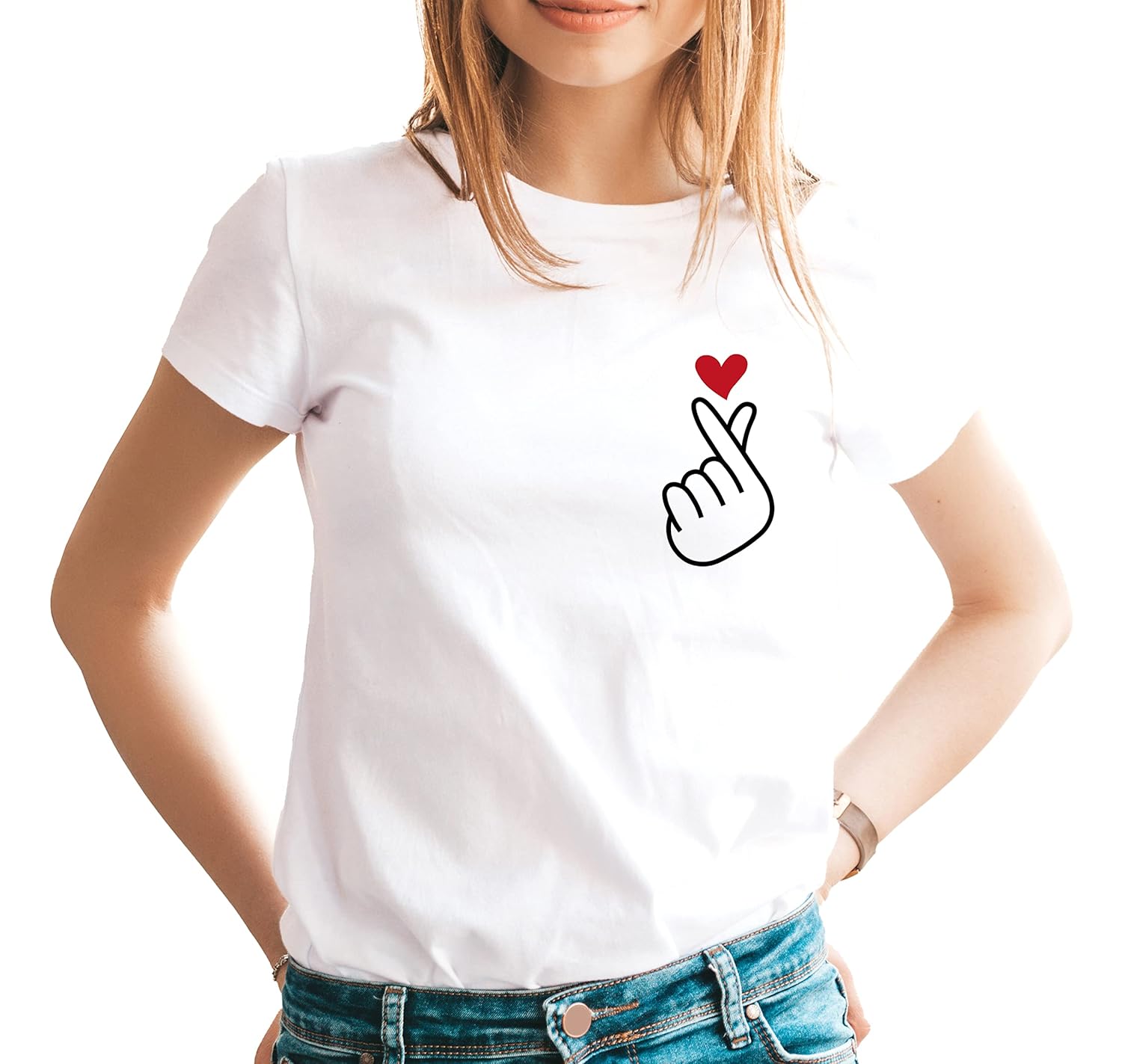 Korean Saranghae Finger Heart I Love You T-Shirt, Korean Pop Merchandise Shirt, Birthday Gift Ideas for K-Drama and Korean Pop Fans, South Korea Tee