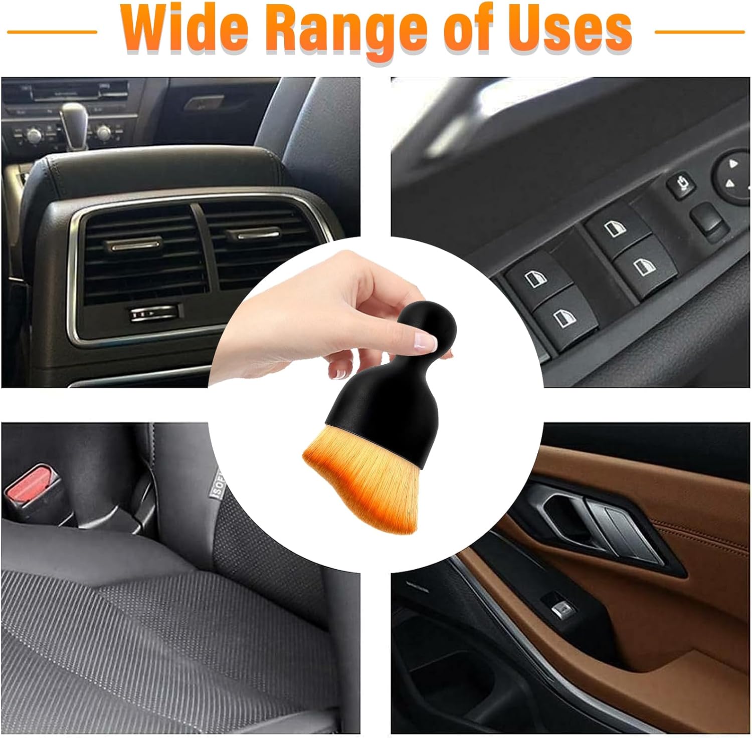 Ziciner Cepillo de polvo para interior del automóvil, limpiadores de detalles de cerdas suaves automáticas, cepillos de limpieza de suciedad de