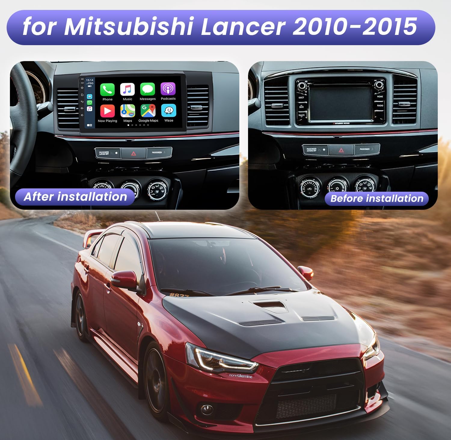 Radio de coche estéreo 2+32G para Mitsubishi Lancer Radio 2010-2015 con CarplayAndroid Auto, pantalla táctil HD IPS de 10 pulgadas con cámara de