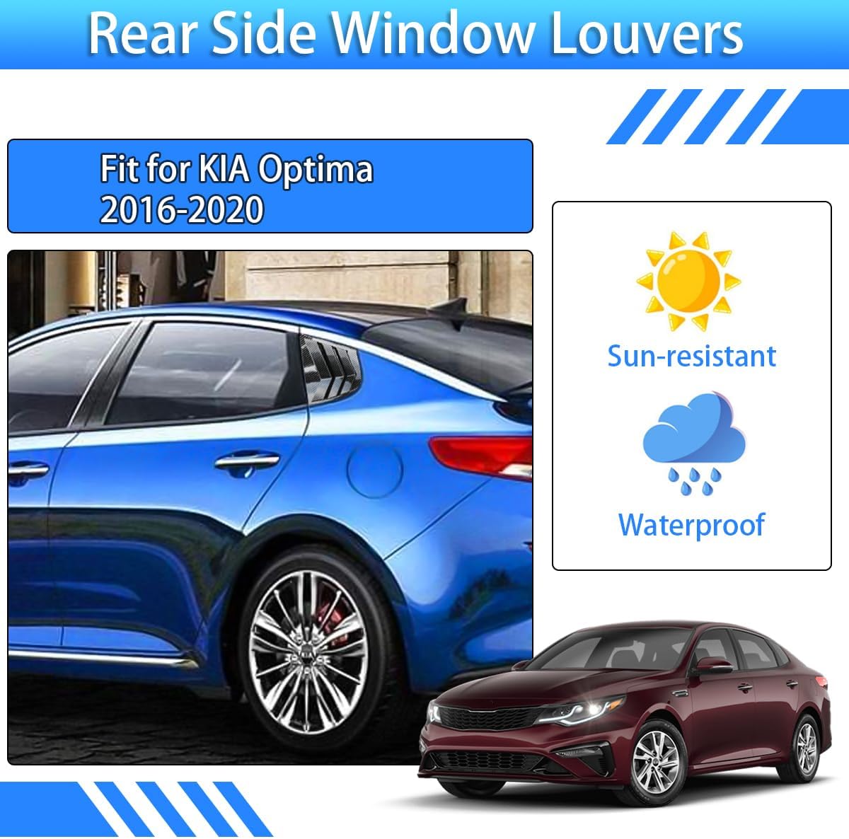 Para Kia K5 Optima 2016-2020 Accesorios exteriores deportivos para ventana lateral trasera de automóvil, rejillas de ventilación de aire, 2 piezas
