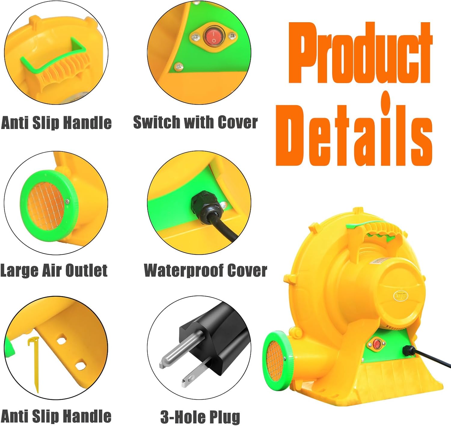 Bounce House Blower, Pump Fan Commercial Inflatable Bouncer Blower, Air Blower for Inflatables, Perfect for Inflatable Bounce House, Waterslides