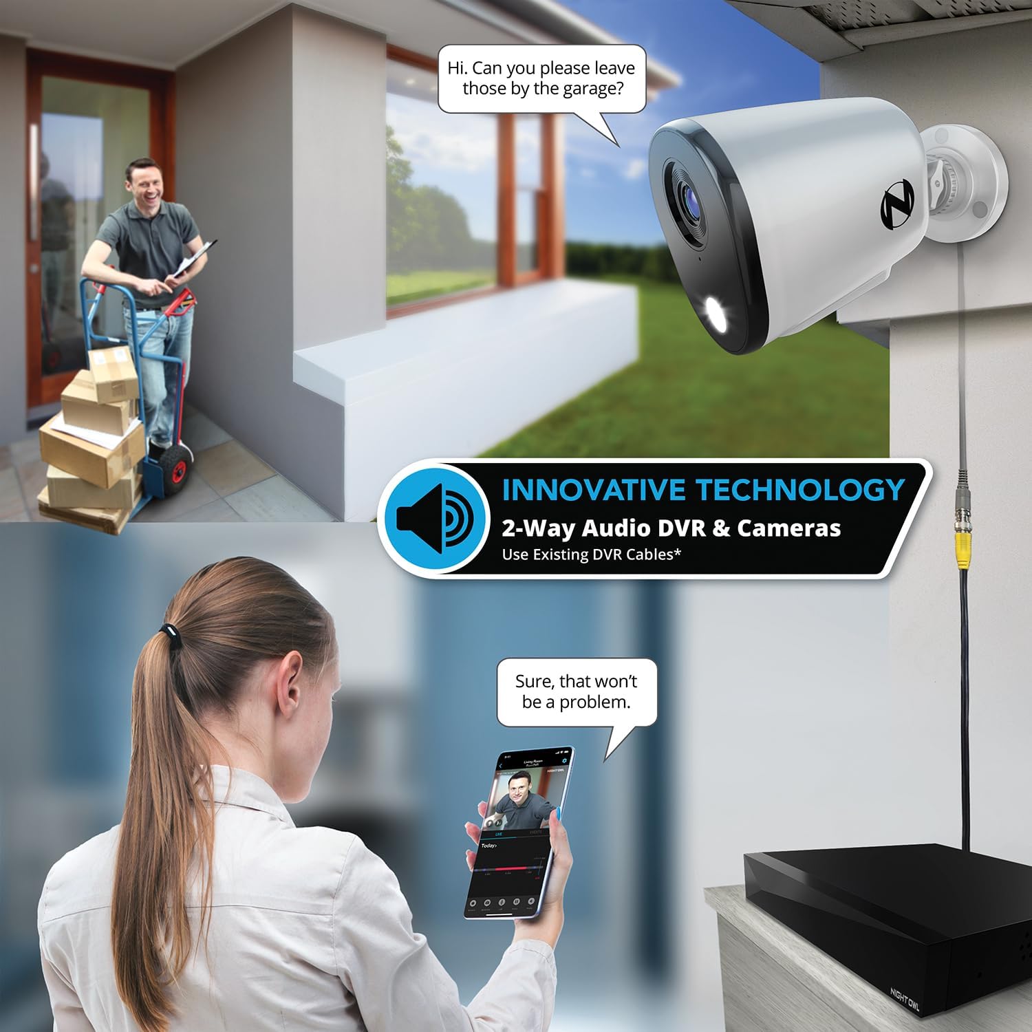 Night Owl Sistema de cámara de seguridad para el hogar con audio de 20 canales DVR de 20 canales con (12) cámaras de disuasión HD de 1080p con cable
