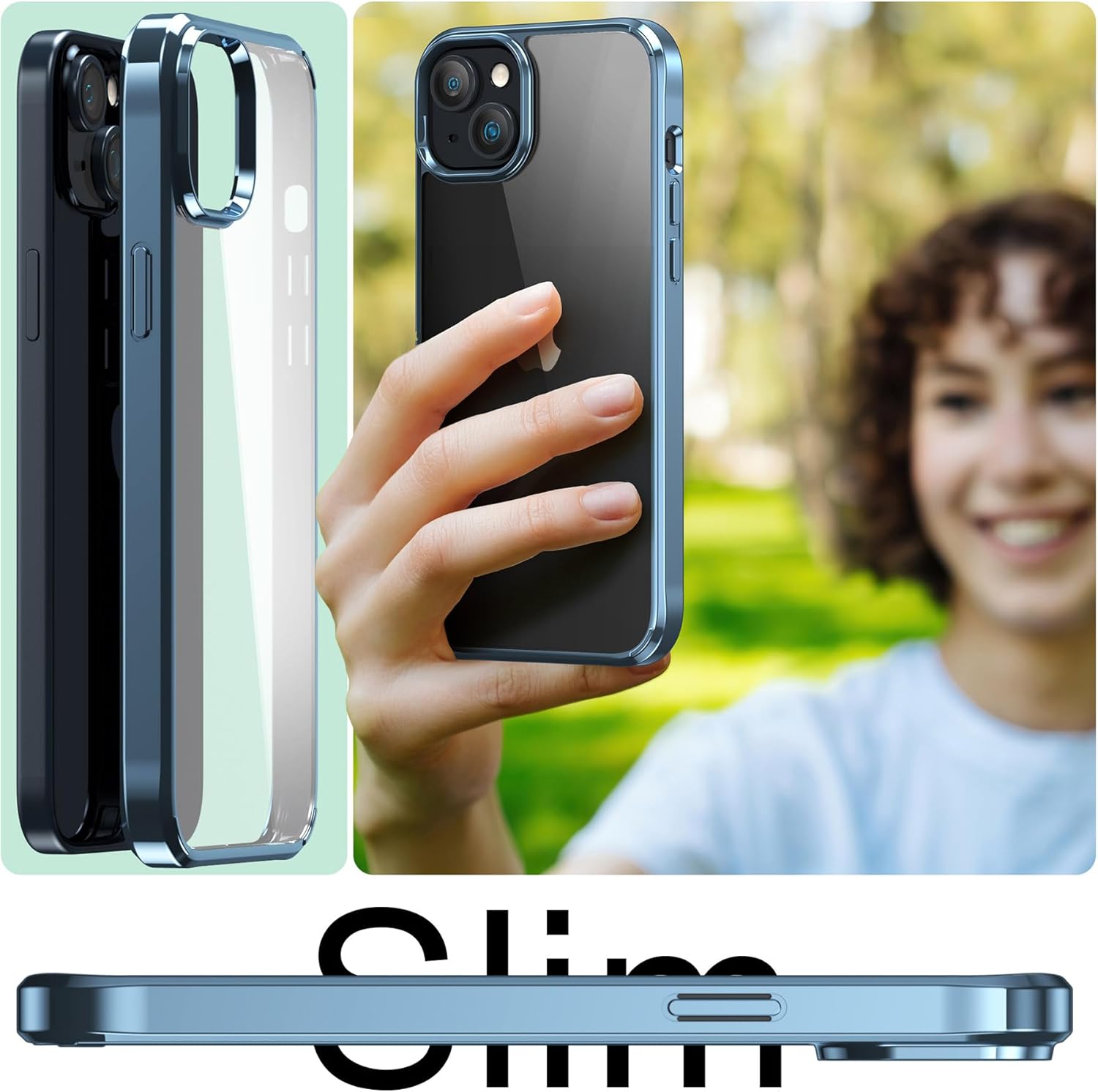 Foluu Funda ultradelgada para iPhone 15 Plus de 6.7 pulgadas con protector de pantalla de vidrio templado y protector de lente de cámara, chapado
