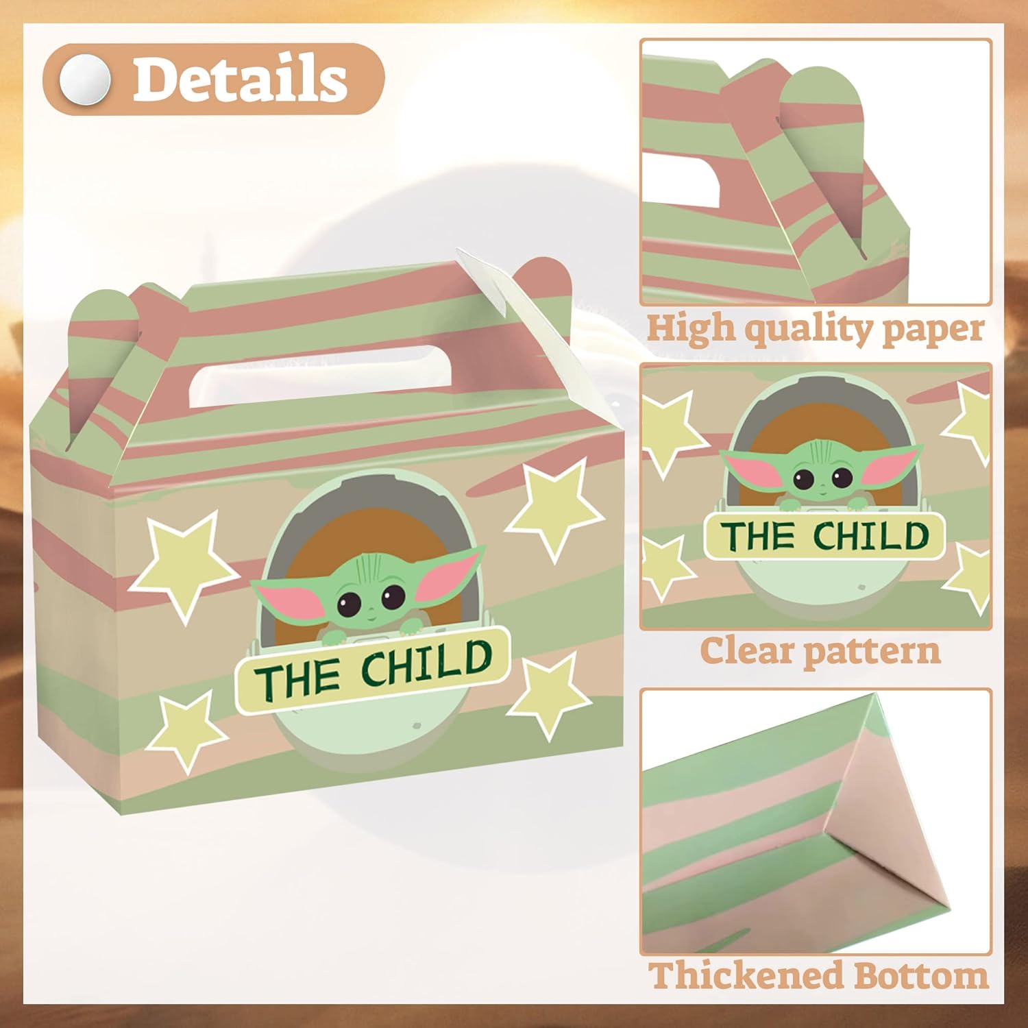 DOCOKY Caja de regalo de suministros para fiesta de cumpleaños de Yoda, decoración de fiesta de Yoda para bebé, caja de dulces de papel, recuerdos