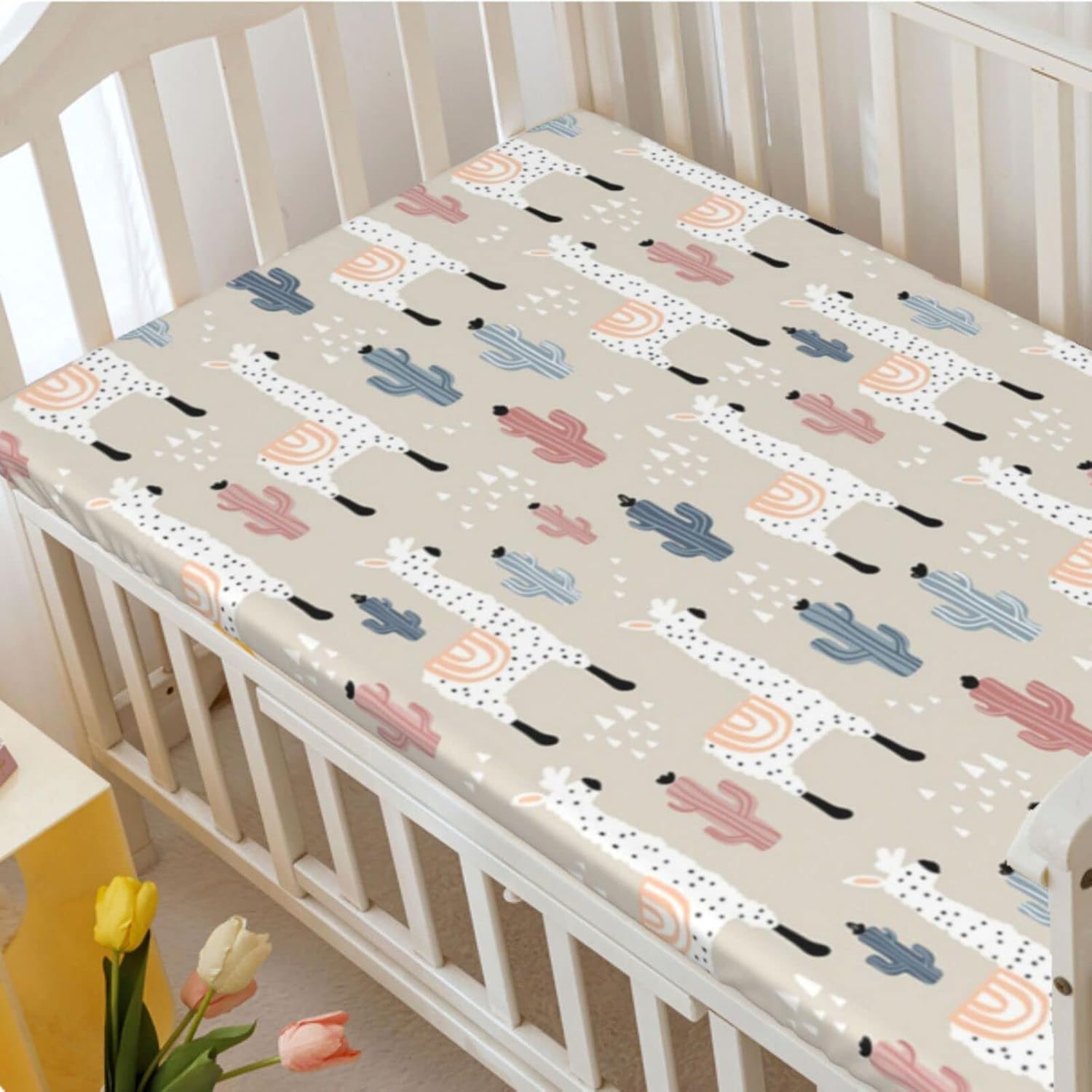 Sábanas bajeras ajustables con temática de llama, sábanas portátiles para cuna para niños pequeños, ideal para habitación de niño o niña o