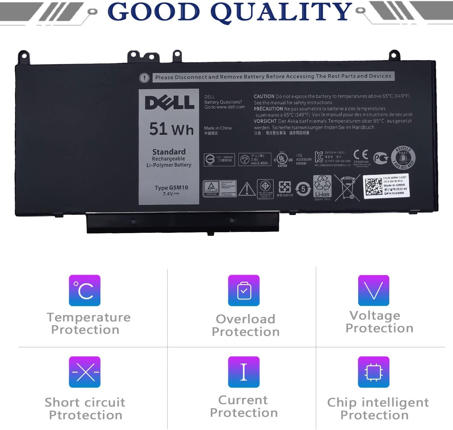 DELL G5M10 – Batería para portátil Dell Latitude 14 E5450 5450 Dell Latitude 15 E5550 5550 Series Notebook 15.6 pulgadas G5M10 0WYJC2 8V5GX R9XM9