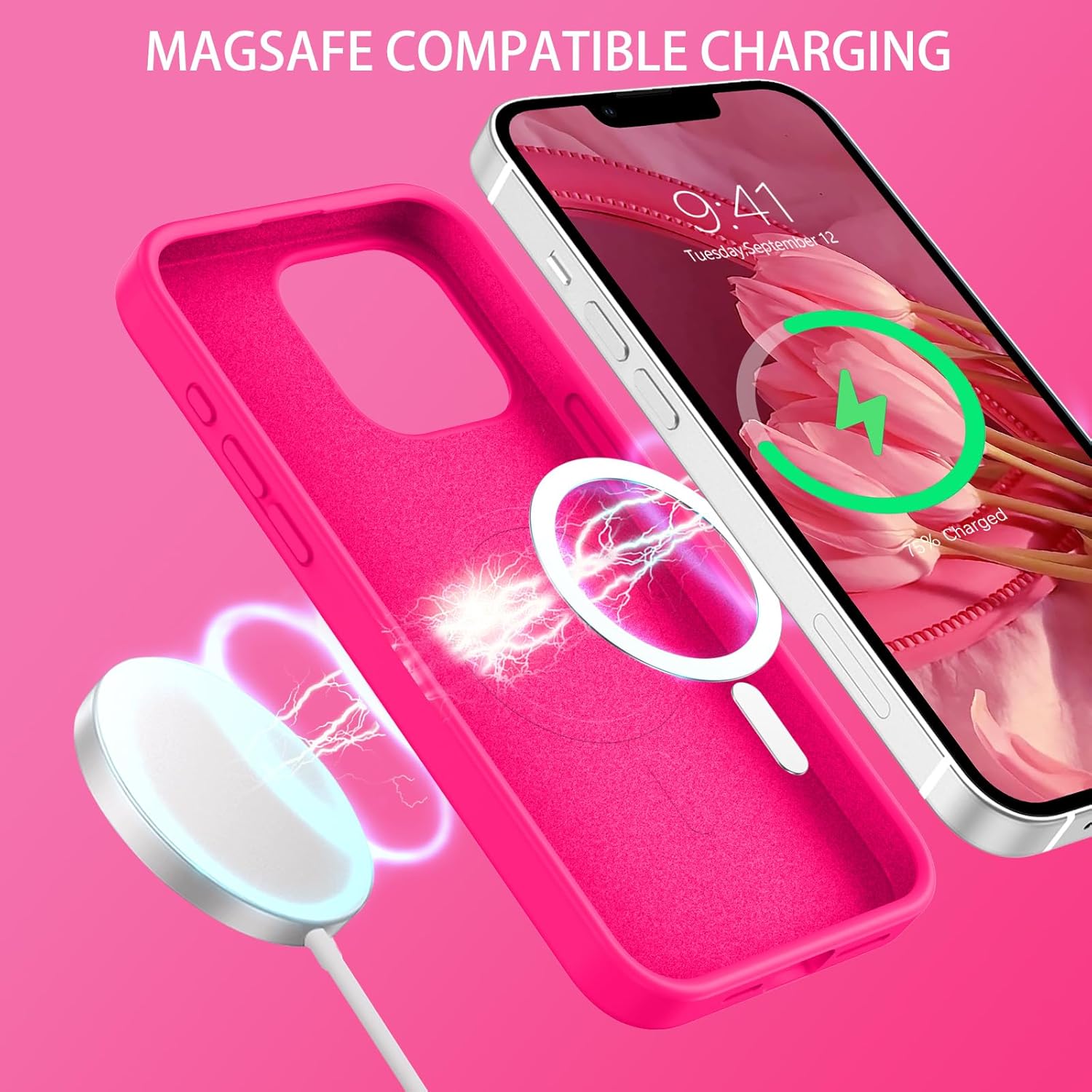 BENTOBEN Funda magnética para iPhone 14 Pro compatible con Magsafe Slim Fit de silicona suave de gel de goma a prueba de golpes con forro de