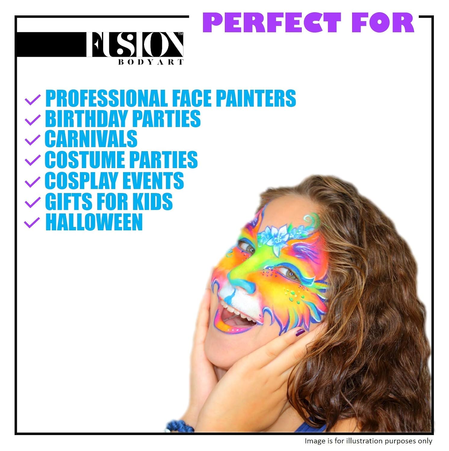 Fusion Body Art Pintura facial profesional  Prime Fresh Blue (1.26 onzas), suministros de pintura facial y corporal activada por agua, calidad