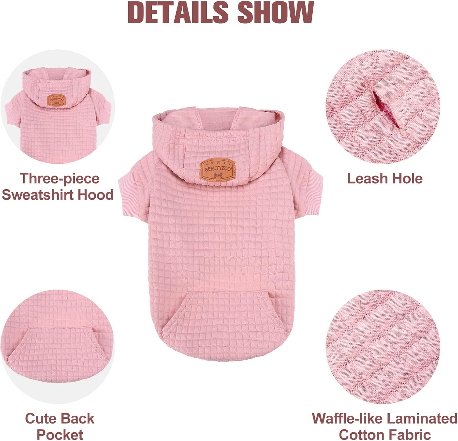BEAUTYZOO Suéter con capucha para perros pequeños y medianos con bolsillos, ropa para perros pequeños y medianos, abrigos de algodón laminado para